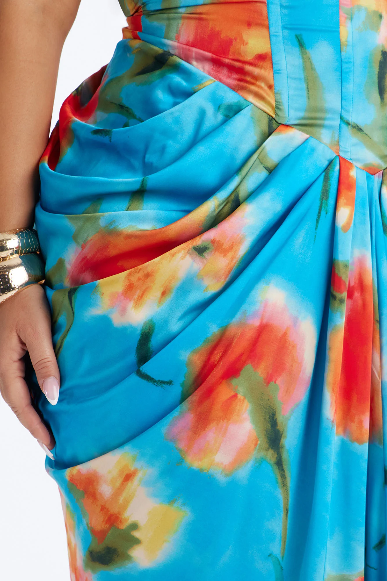 Nylah Corset Tie Dye Satin Maxi Dress - Blue/combo - Image 8