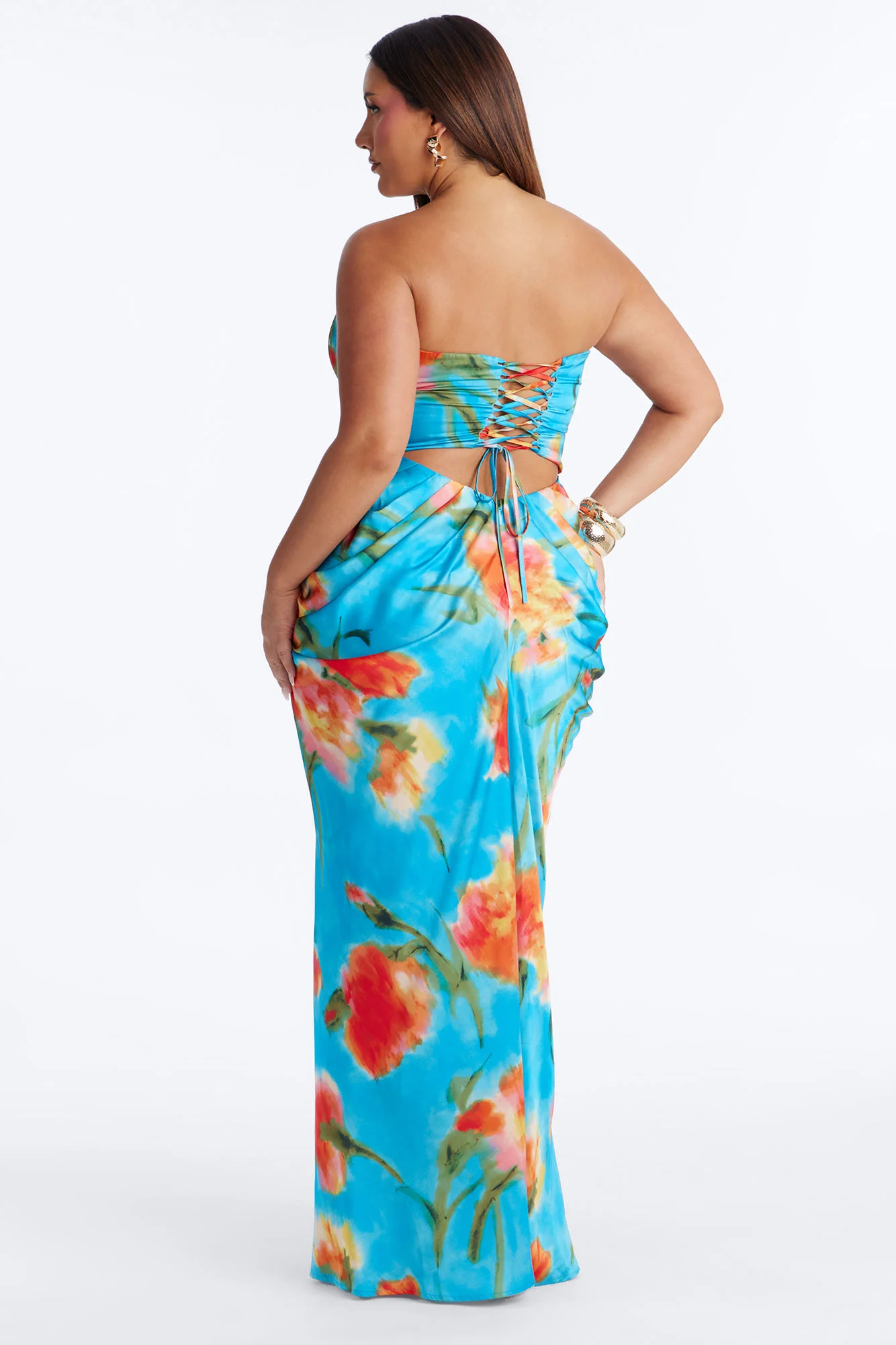 Nylah Corset Tie Dye Satin Maxi Dress - Blue/combo - Image 9