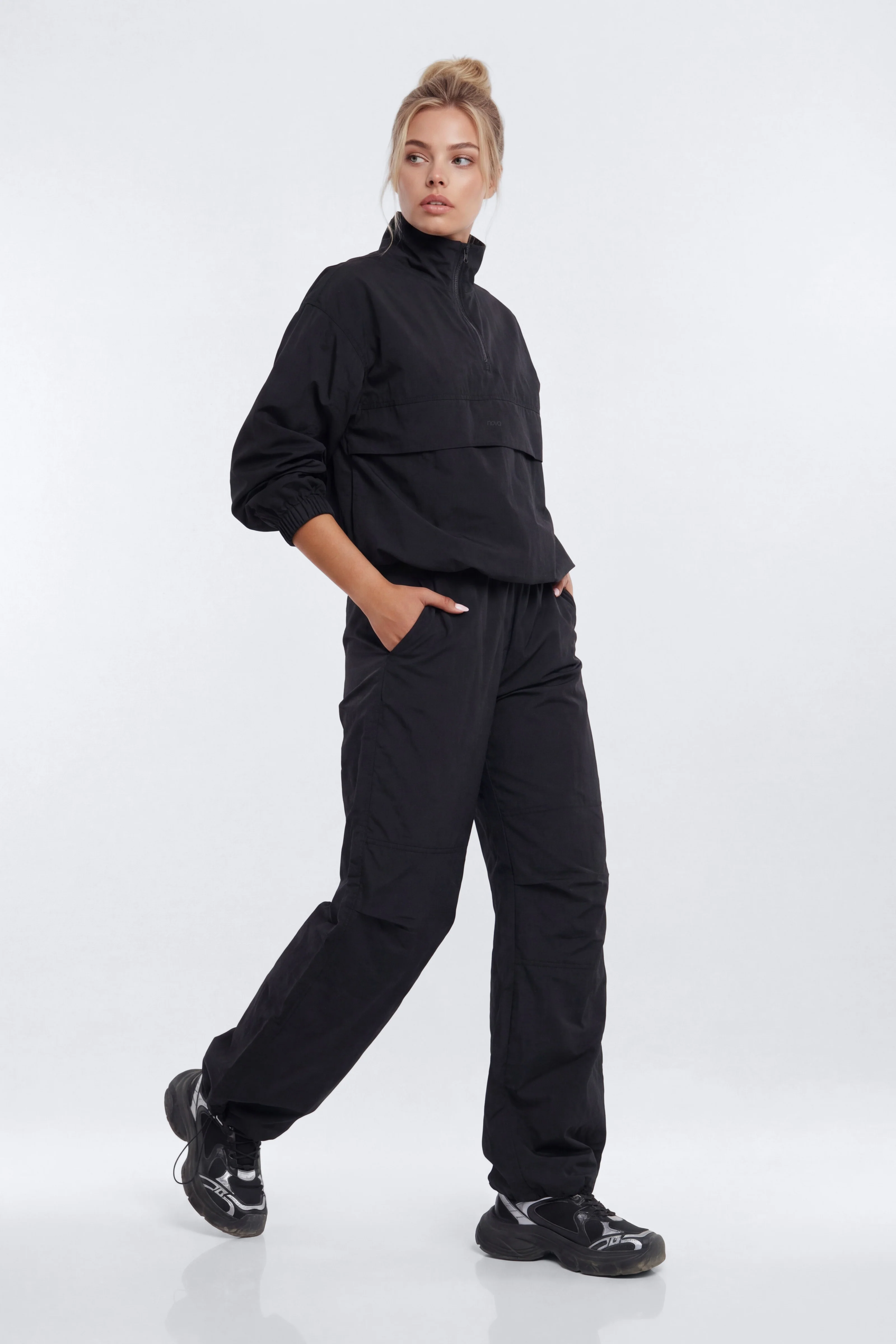 CoreNylon 32″ Wide Leg Track Pant - Black