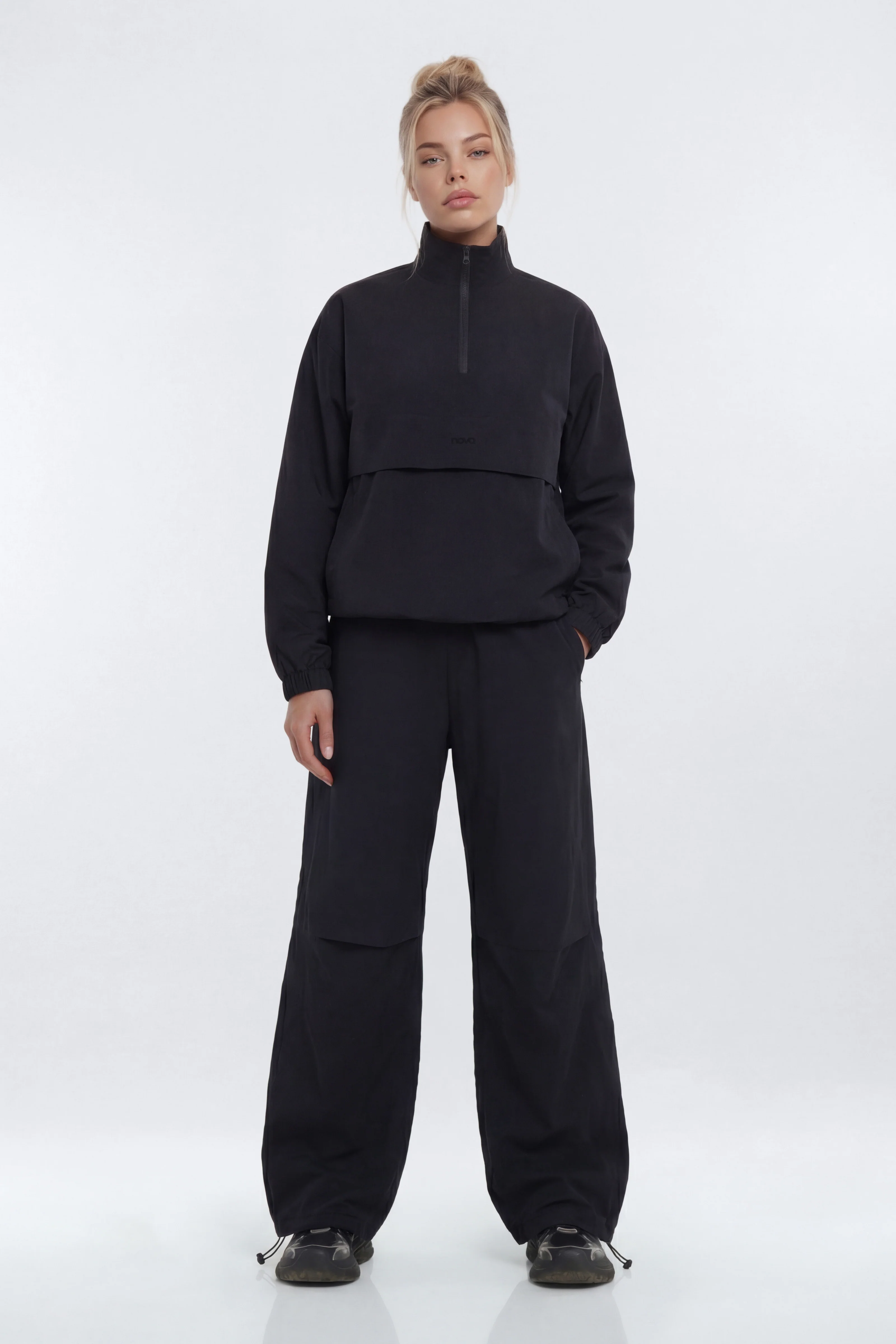 CoreNylon 32″ Wide Leg Track Pant - Black - Image 2