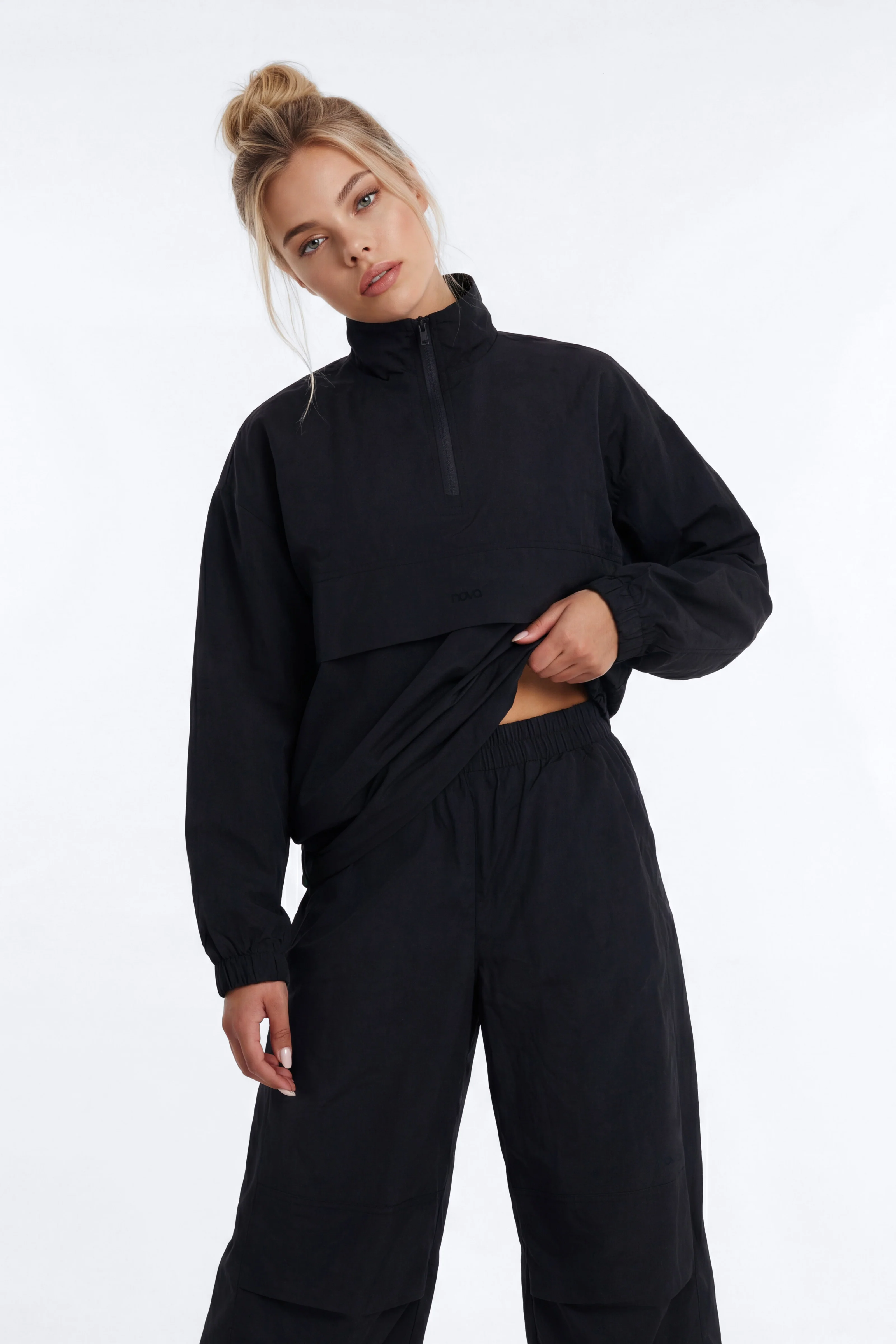 CoreNylon 32″ Wide Leg Track Pant - Black - Image 3
