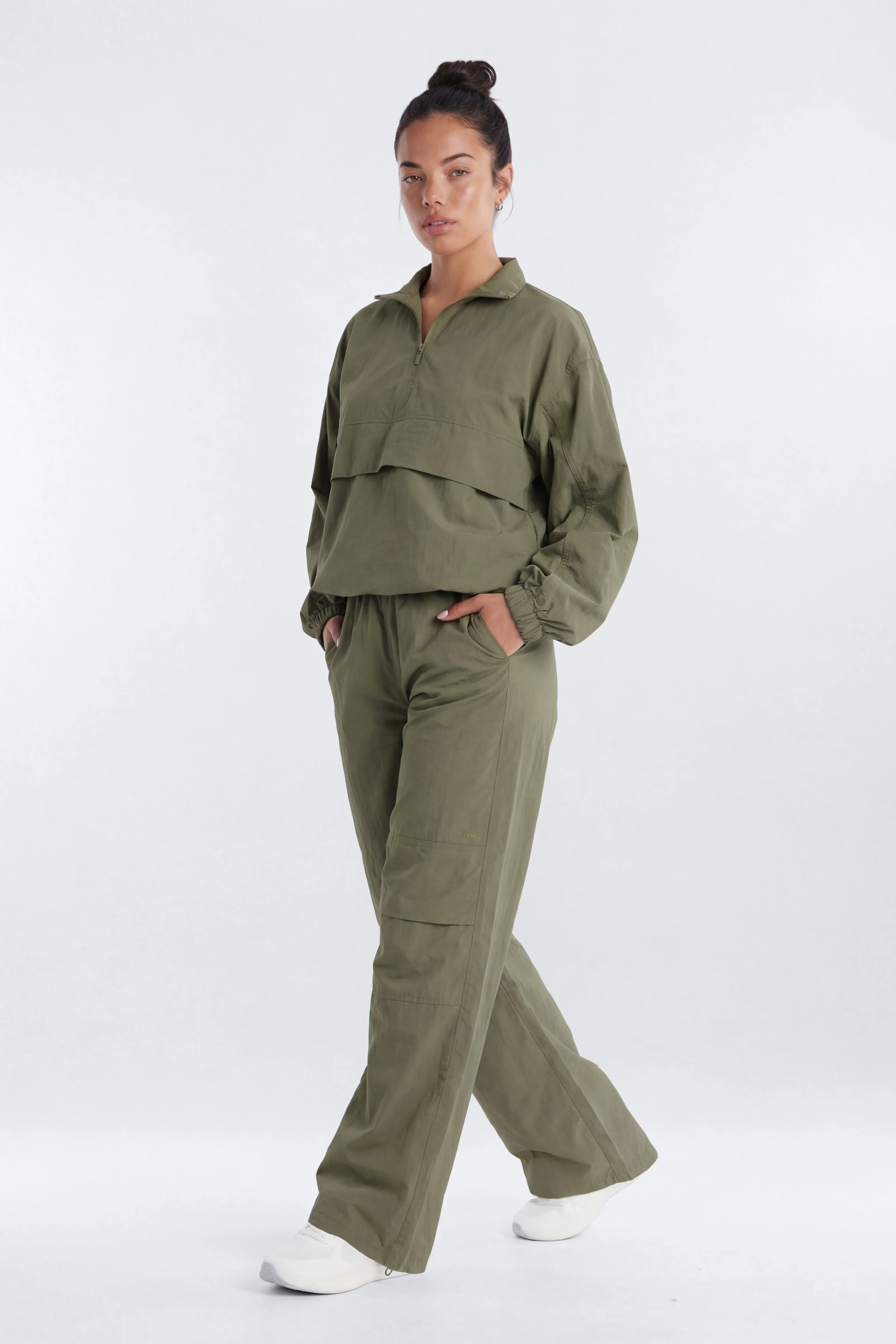 CoreNylon 32″ Wide Leg Track Pant - Moss