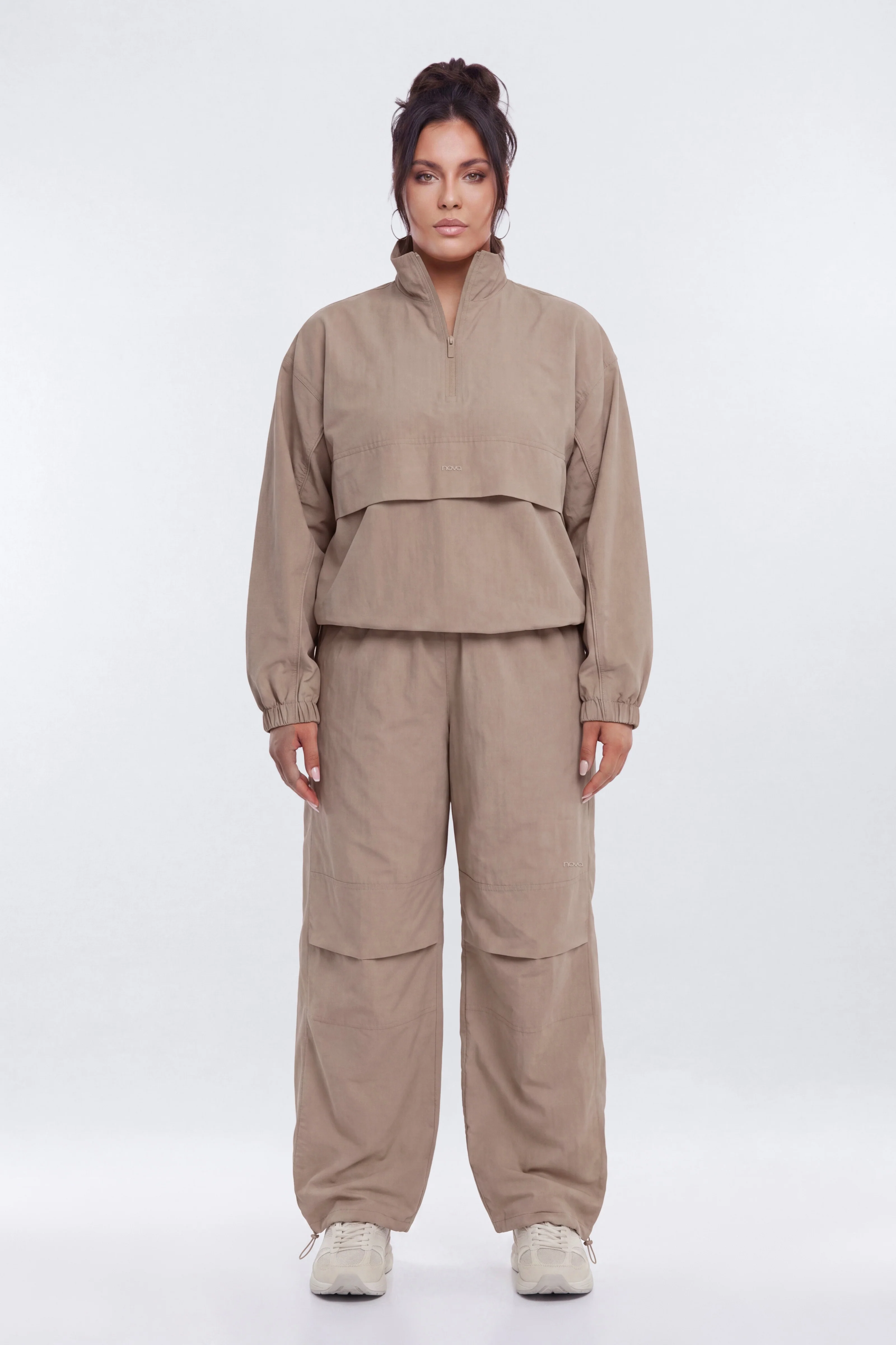 CoreNylon 32″ Wide Leg Track Pant - Taupe - Image 4