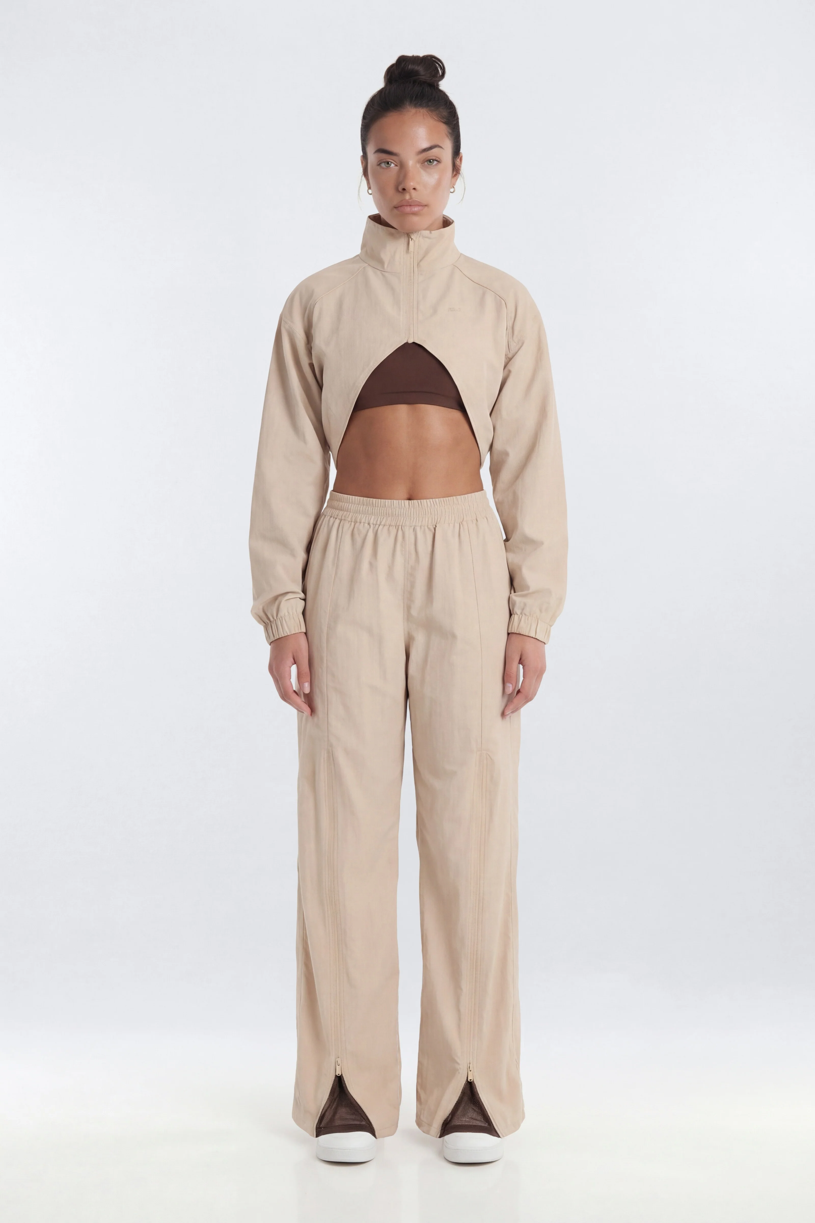 CoreNylon Cropped Windbreaker Sports Jacket - Taupe - Image 2