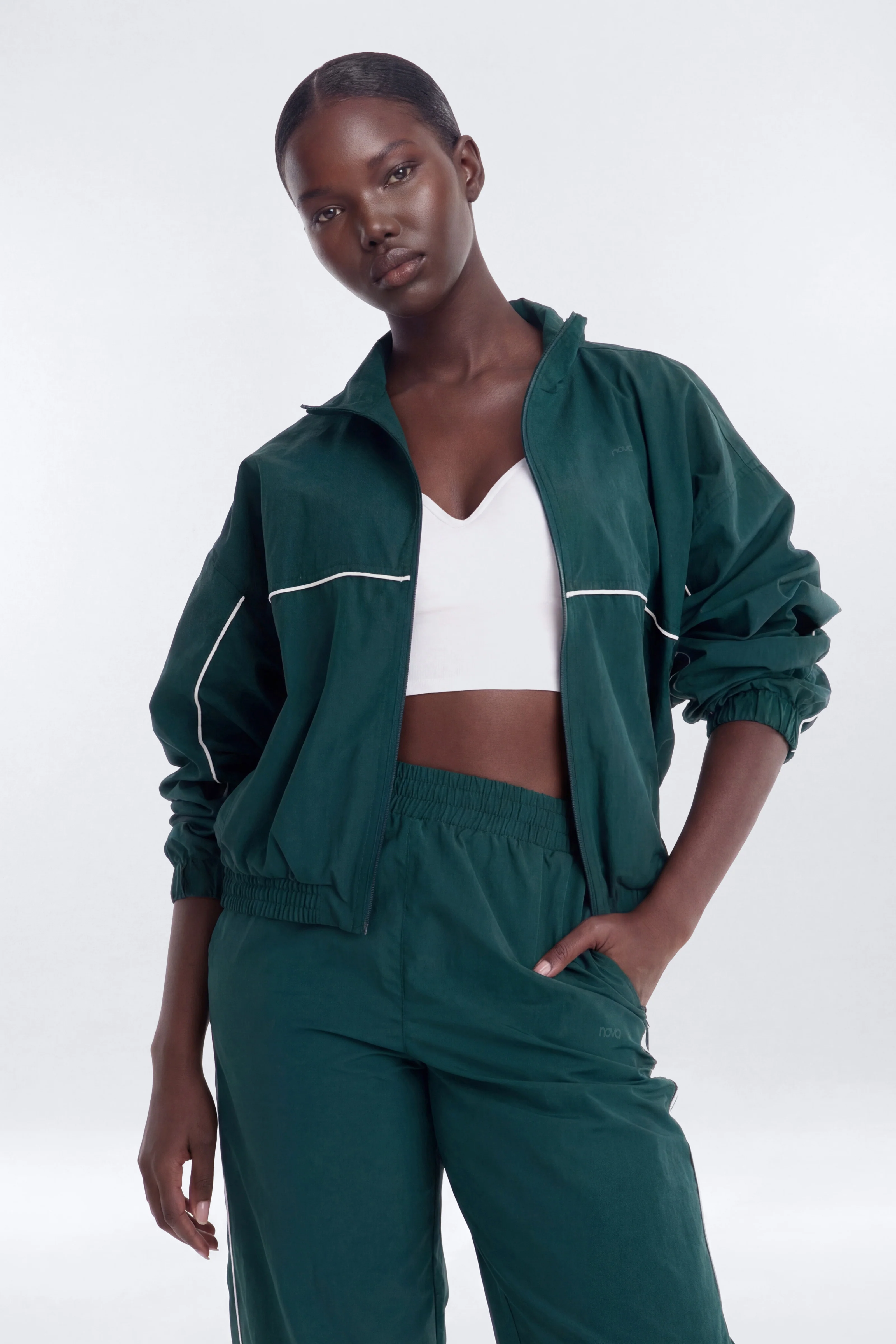 CoreNylon Mock Neck Full Zip Track Jacket - Green/combo