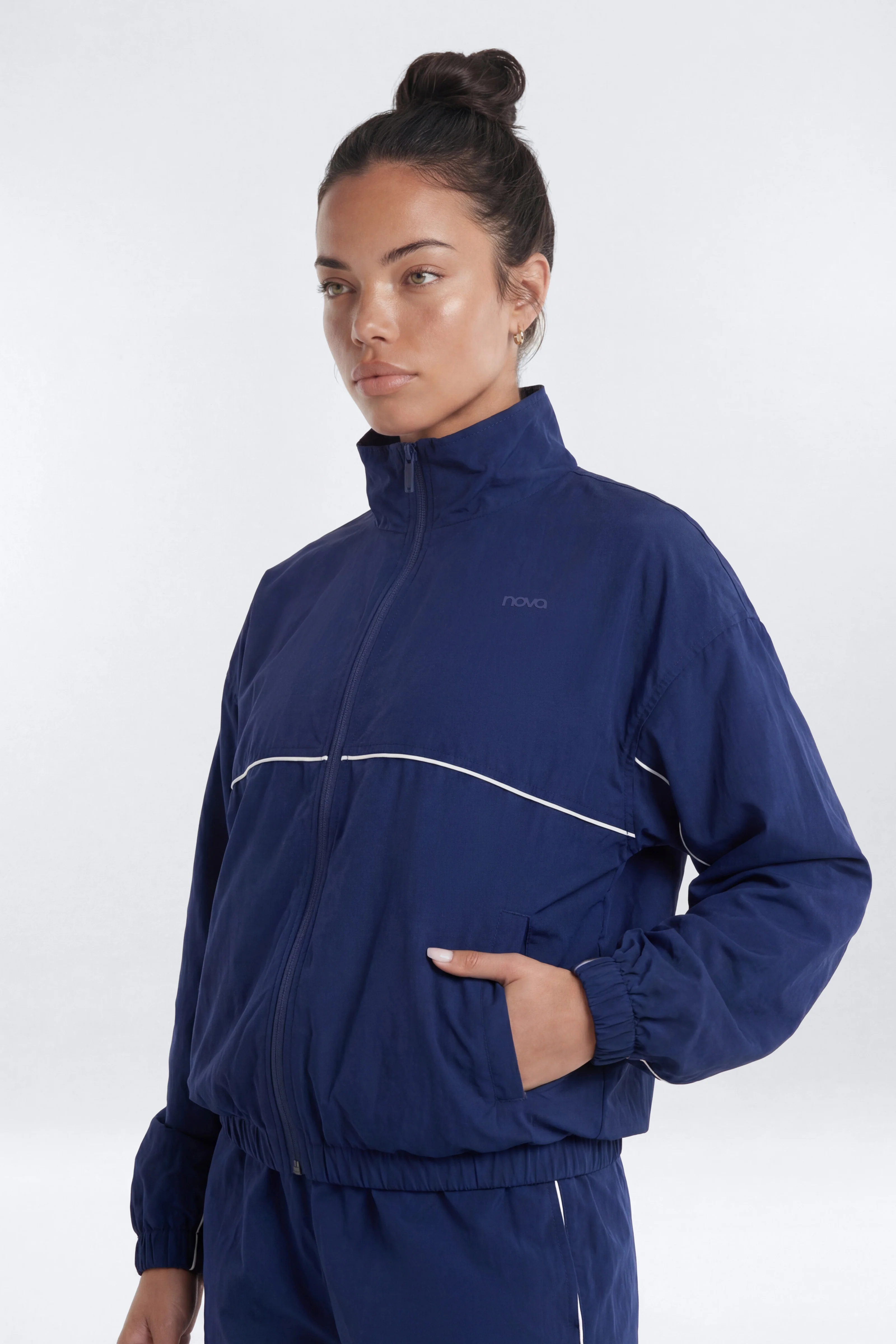 CoreNylon Mock Neck Full Zip Track Jacket - Navy/combo