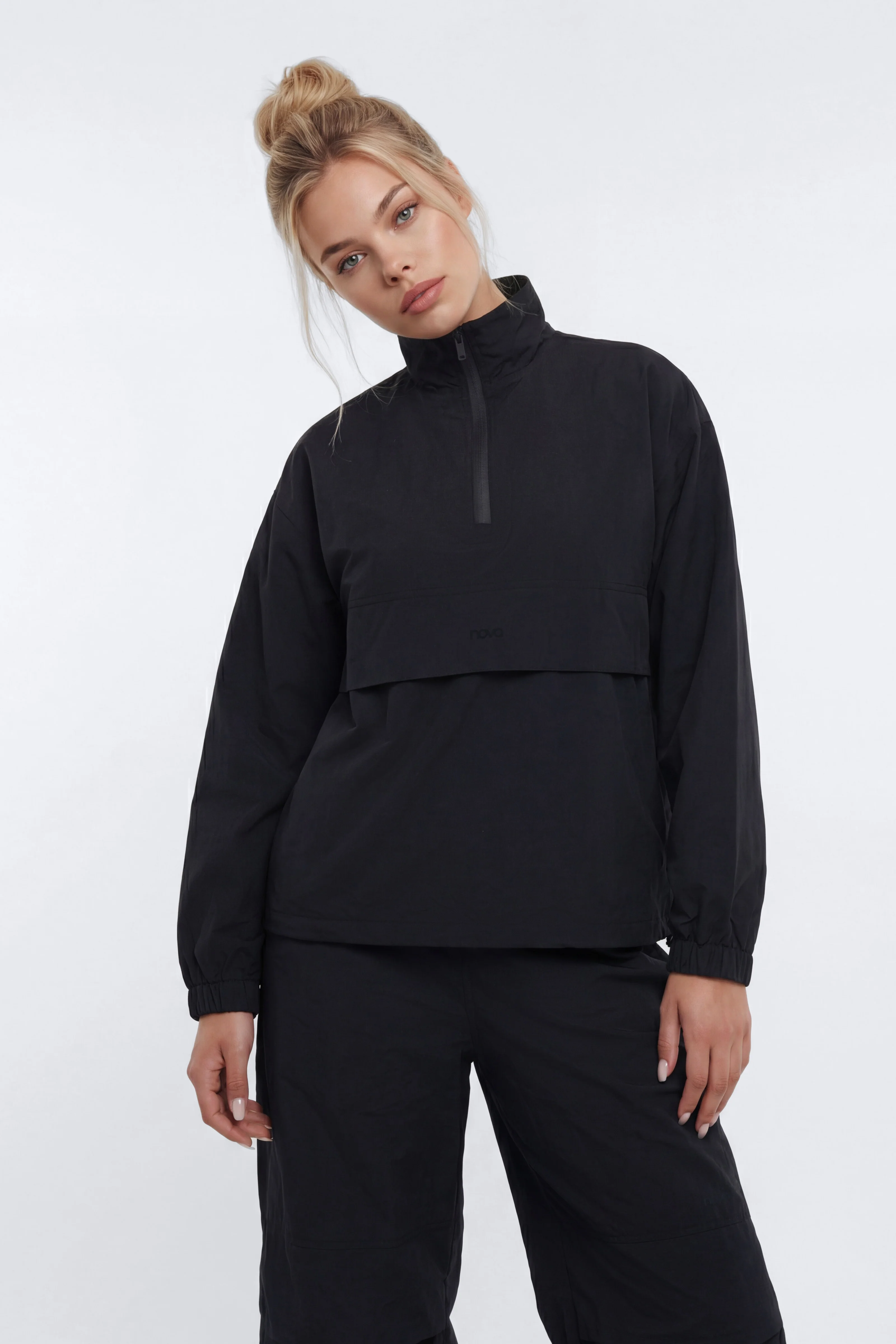 CoreNylon Mock Neck Half Zip Track Jacket - Black