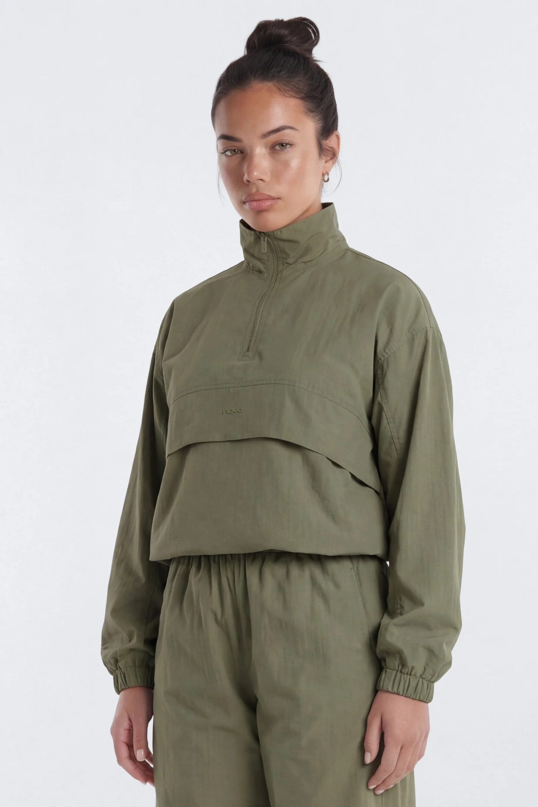 CoreNylon Mock Neck Half Zip Track Jacket - Moss