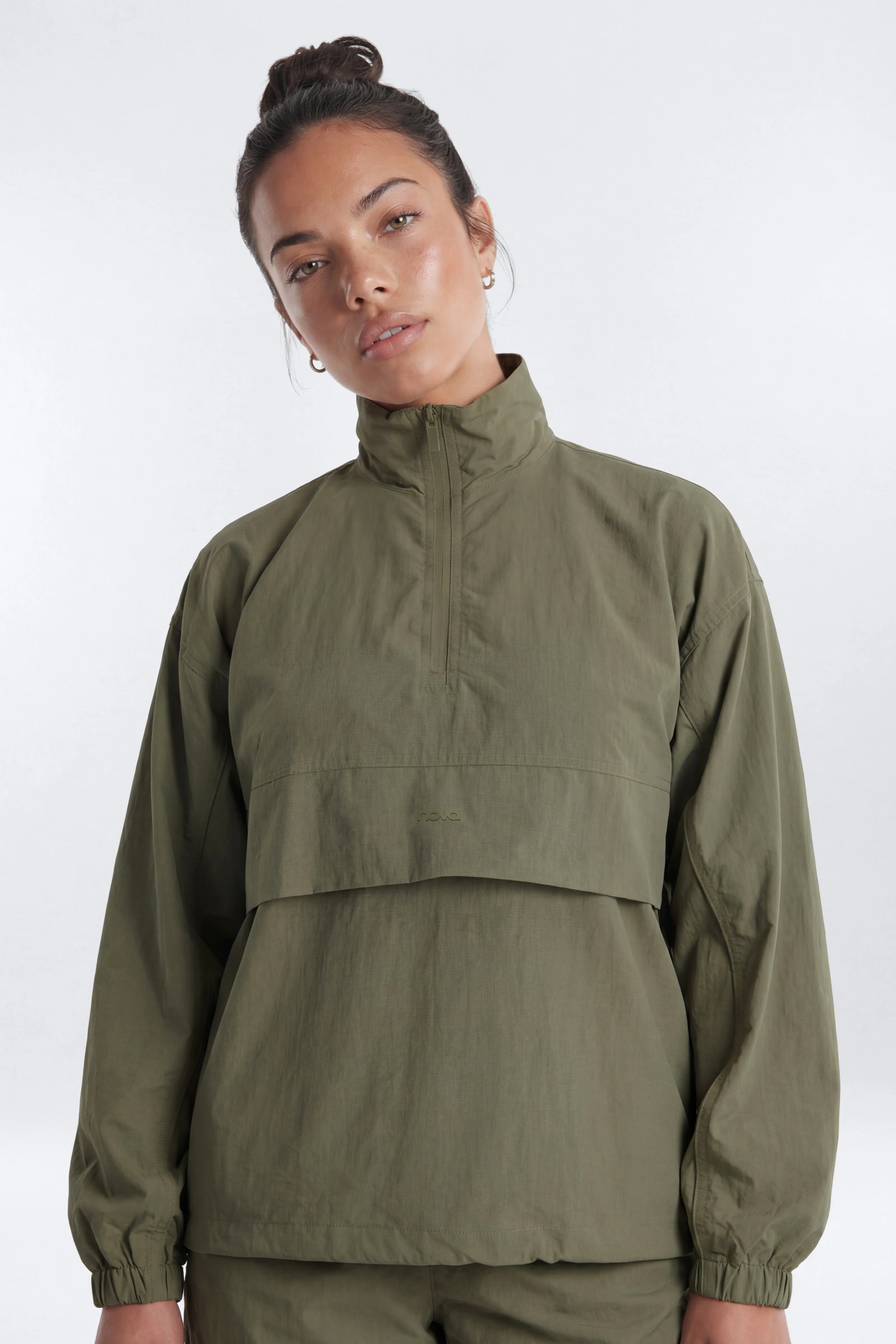 CoreNylon Mock Neck Half Zip Track Jacket - Moss - Image 3