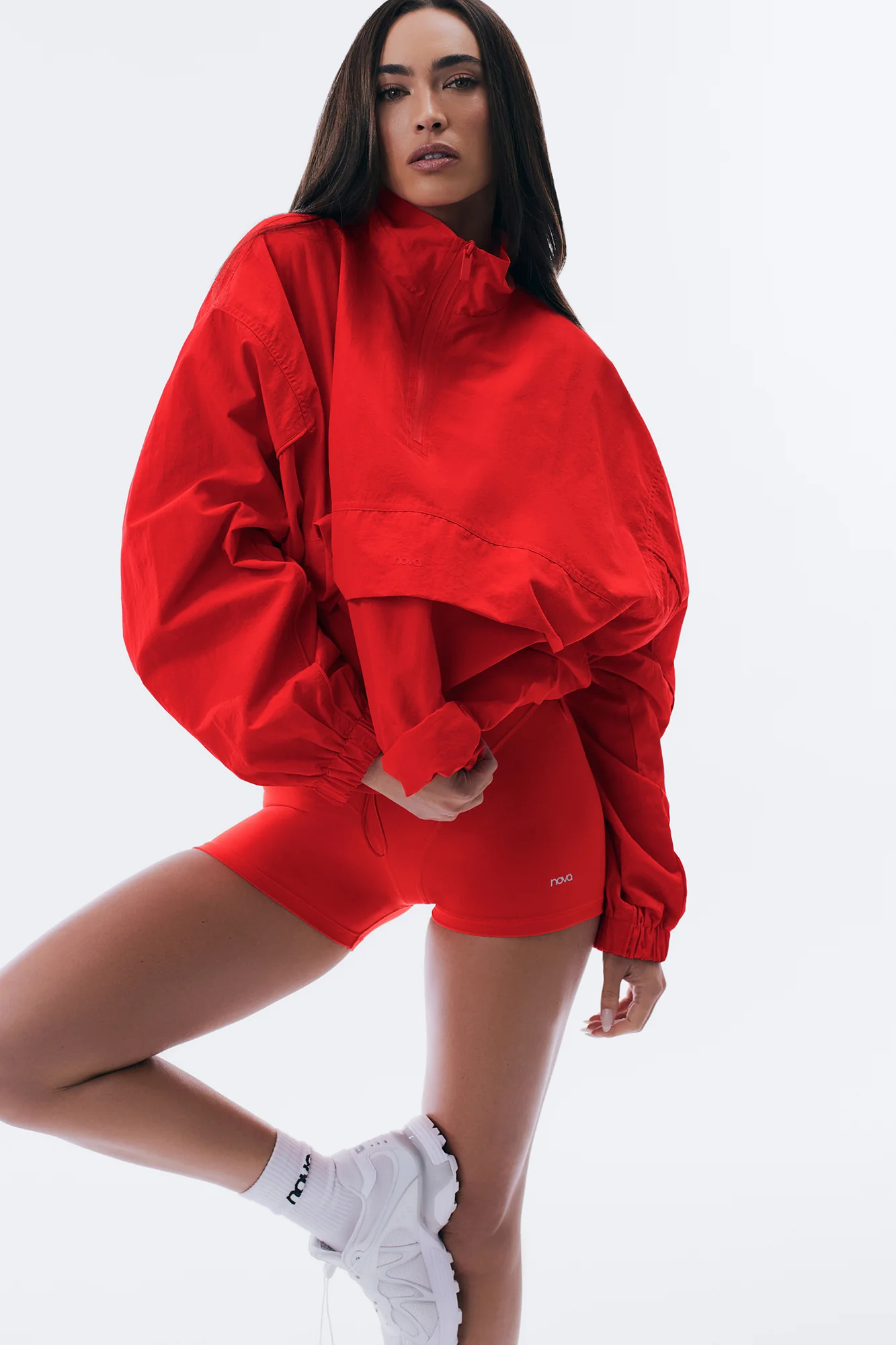 CoreNylon Mock Neck Half Zip Track Jacket - Red