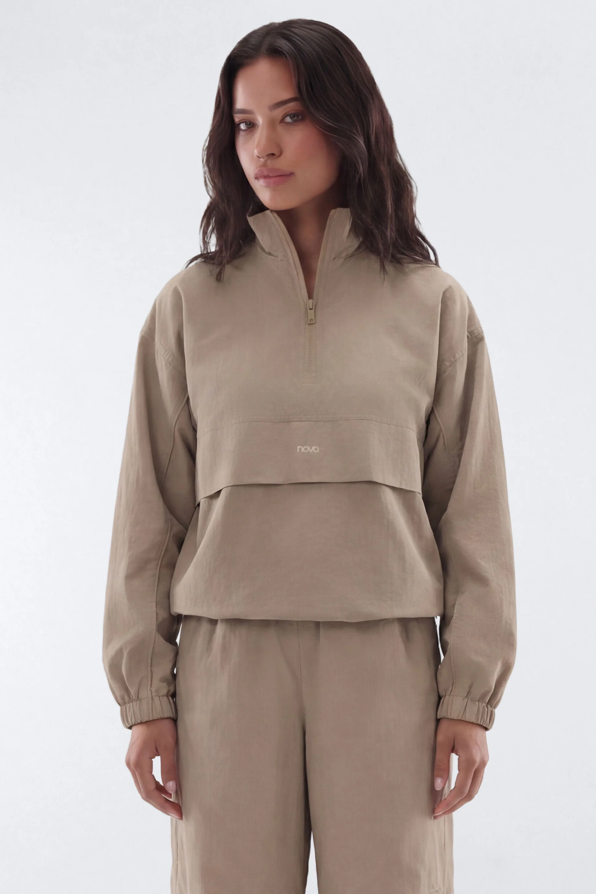 CoreNylon Mock Neck Half Zip Track Jacket - Taupe
