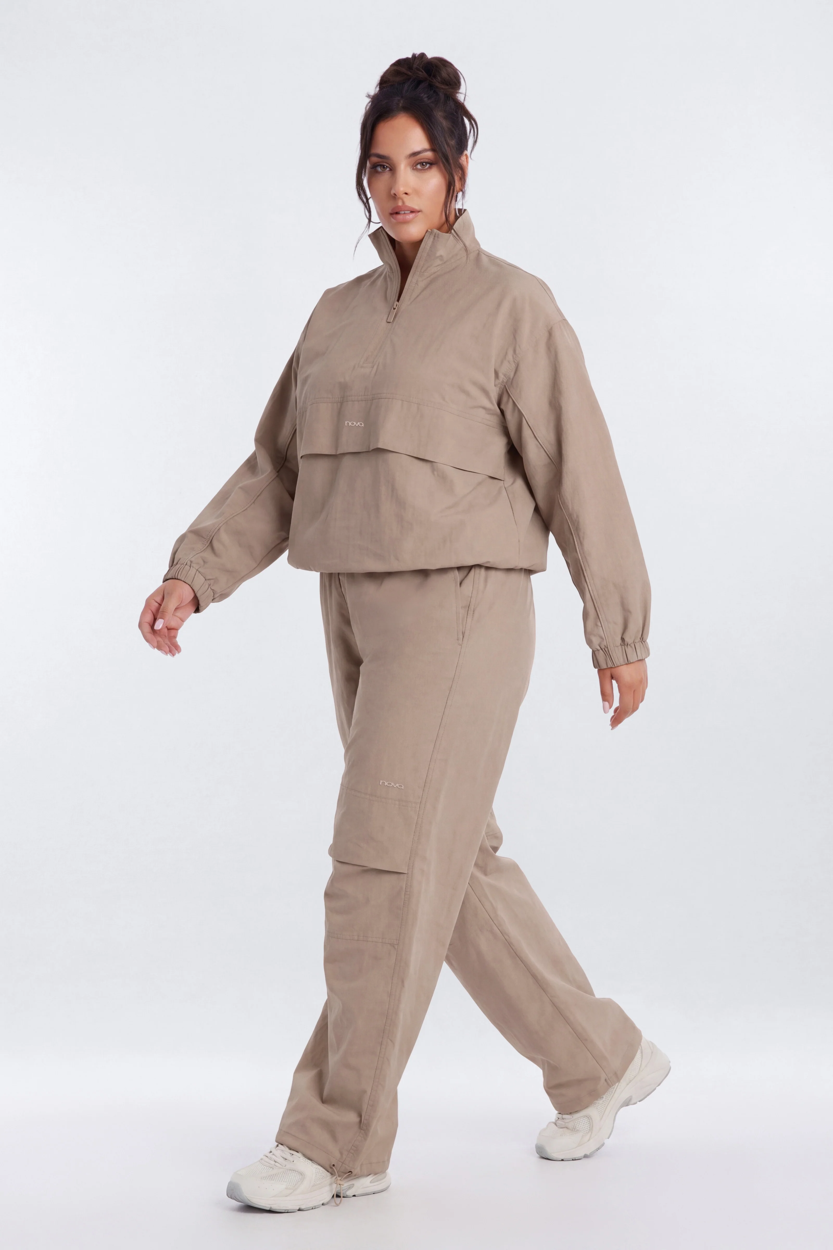 CoreNylon Mock Neck Half Zip Track Jacket - Taupe - Image 6