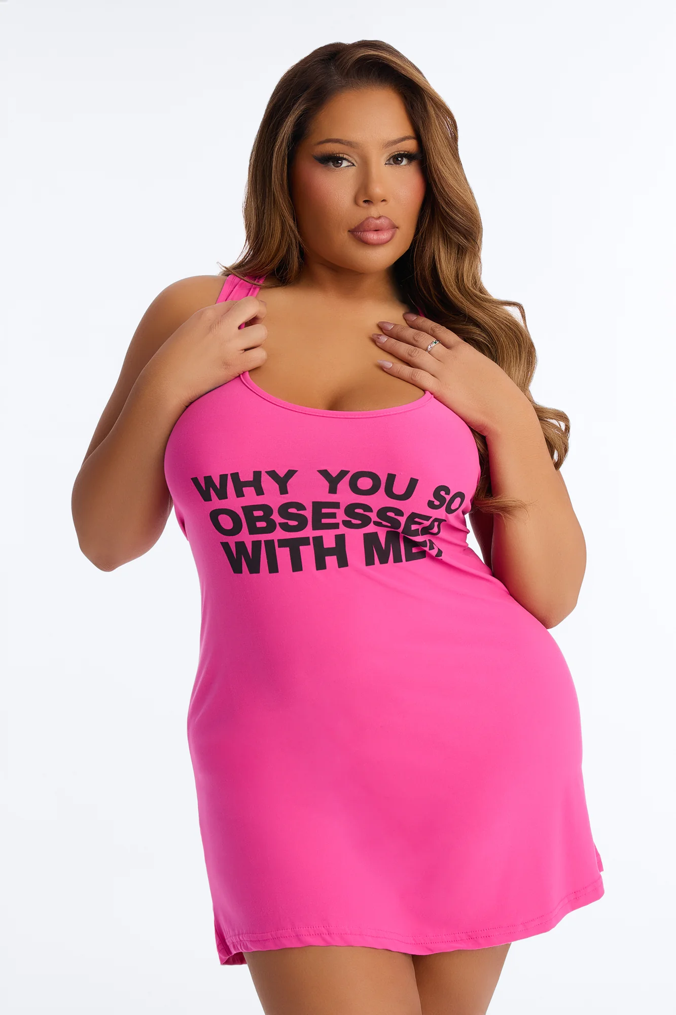 Obsessed With Me PJ Sleep Dress - Hot Pink - Image 5
