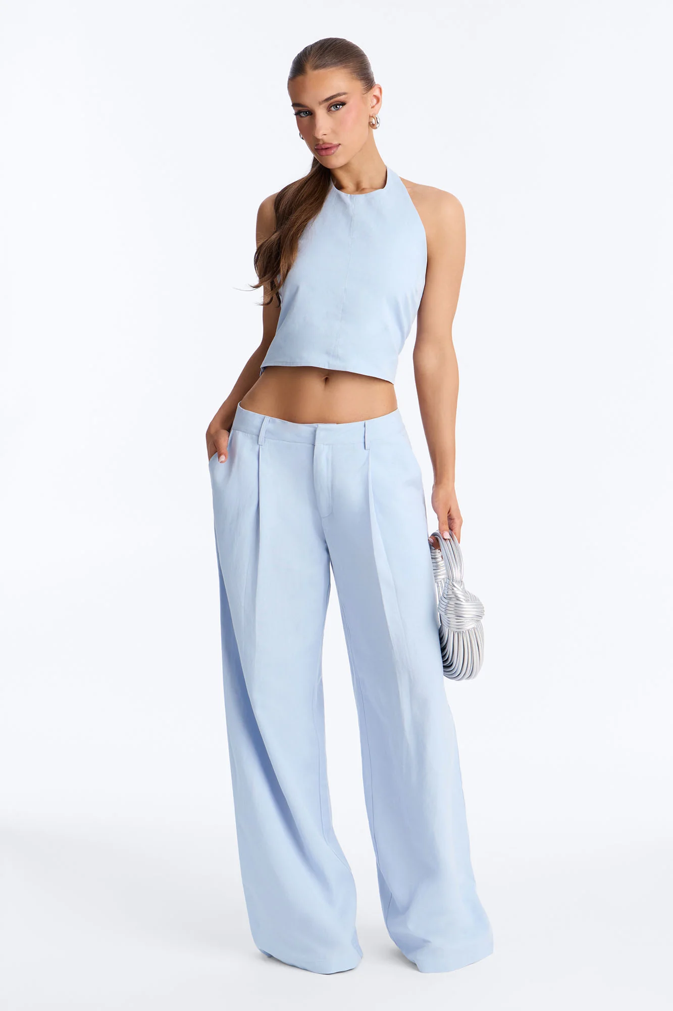 Ocean Breeze Linen Backless Halter Top - Dusty Blue - Image 2