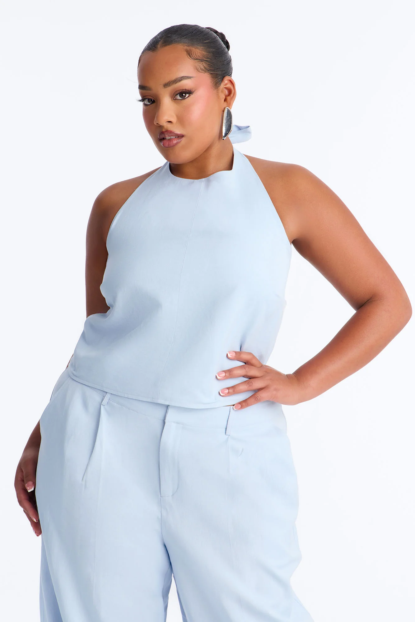Ocean Breeze Linen Backless Halter Top - Dusty Blue - Image 5