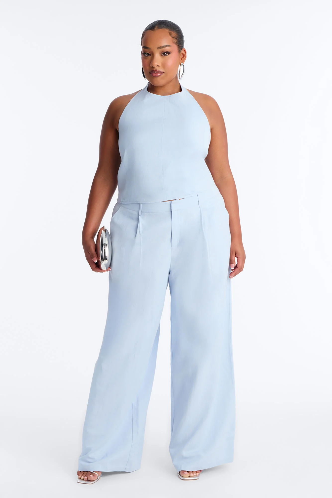 Ocean Breeze Linen Backless Halter Top - Dusty Blue - Image 6