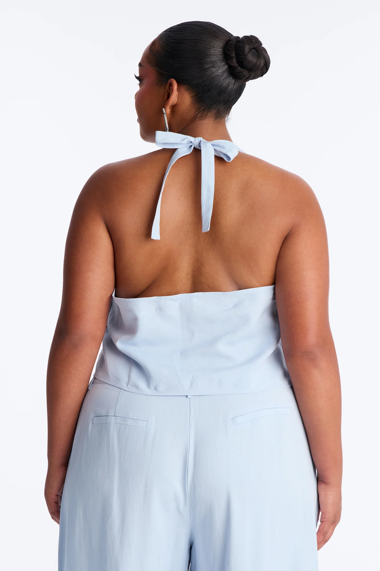 Ocean Breeze Linen Backless Halter Top - Dusty Blue - Image 7