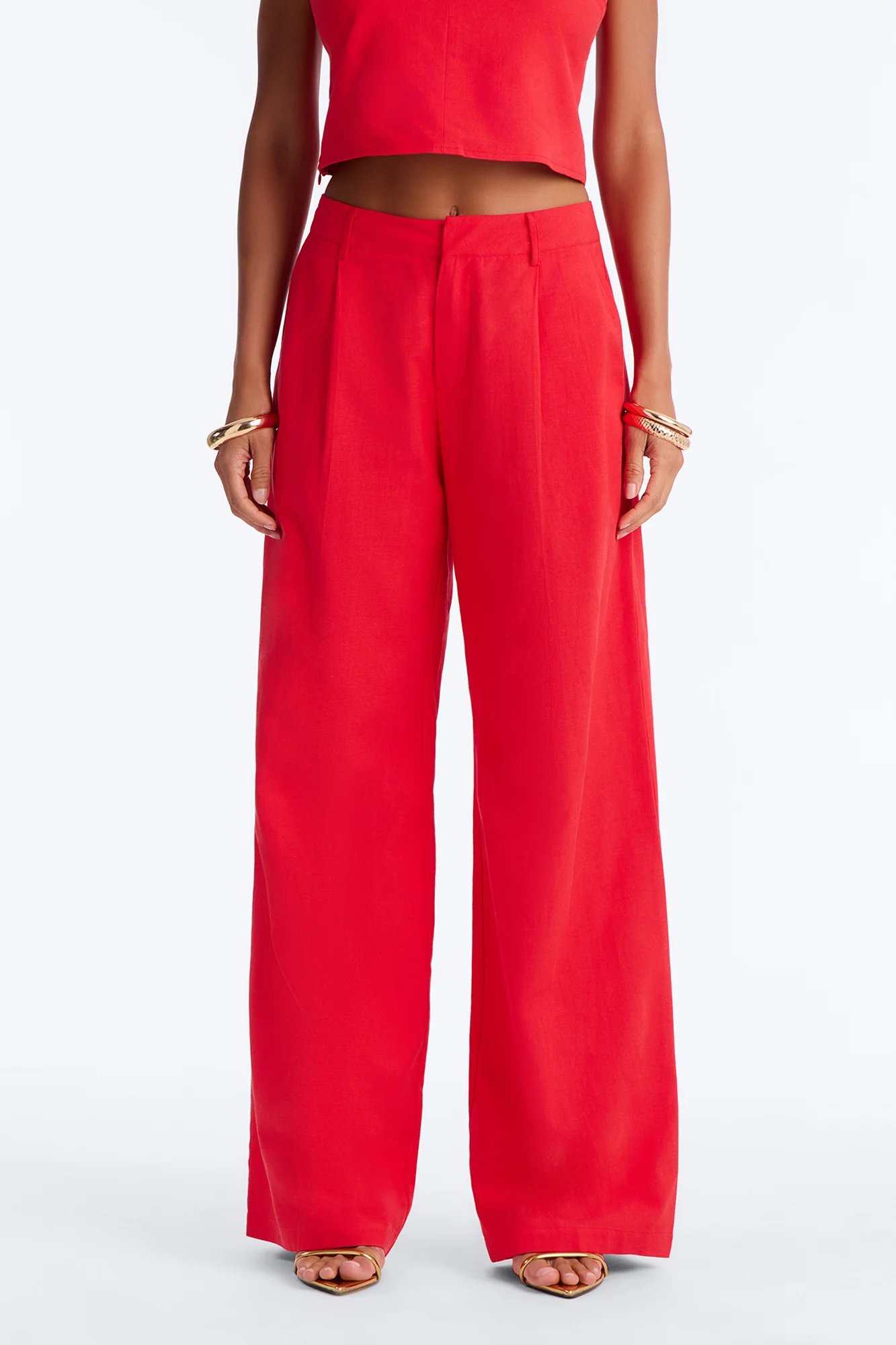 Ocean Breeze Linen Low Rise Pant 33″ - Tomato Red - Image 2