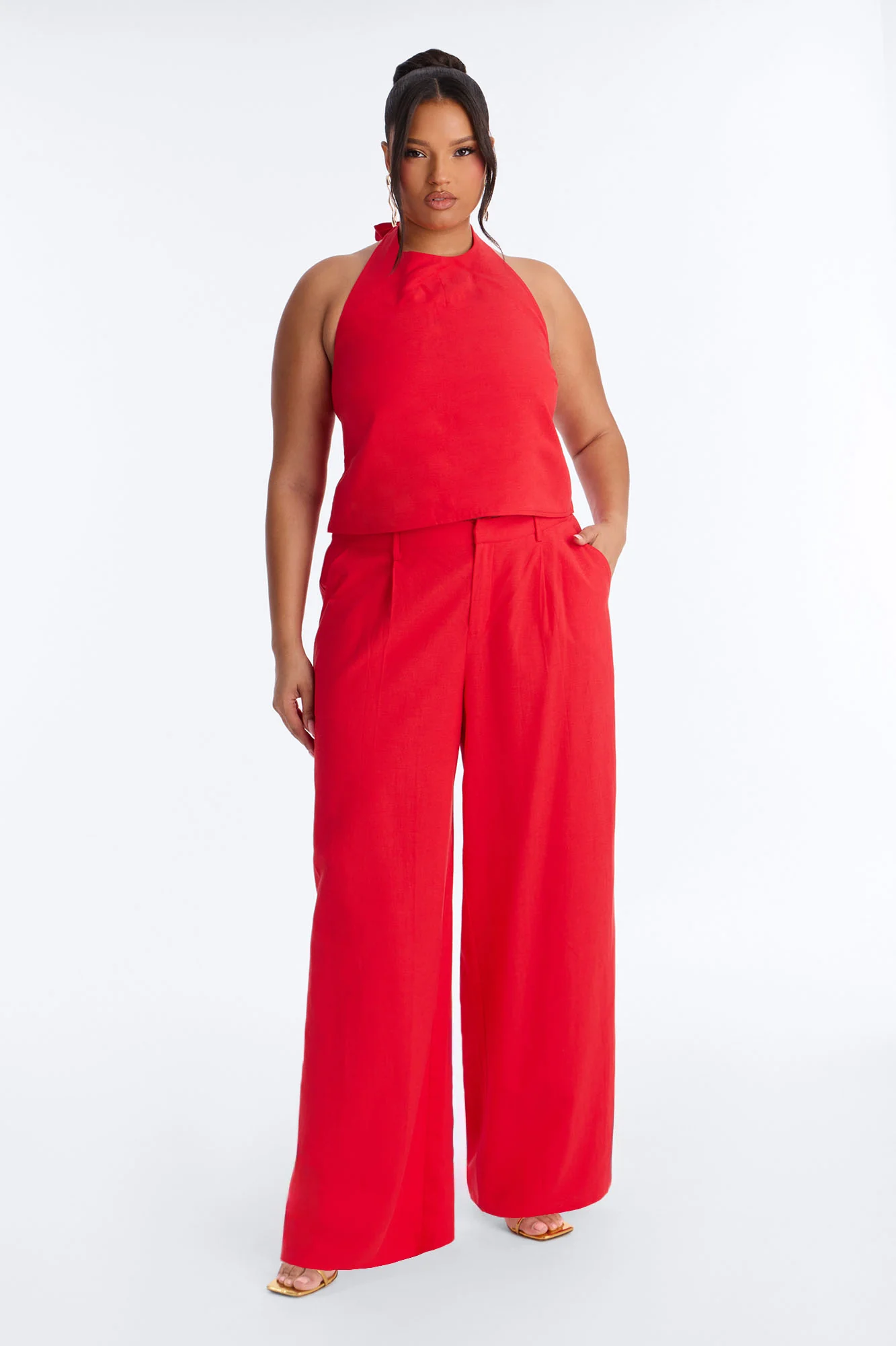 Ocean Breeze Linen Low Rise Pant 33″ - Tomato Red - Image 6