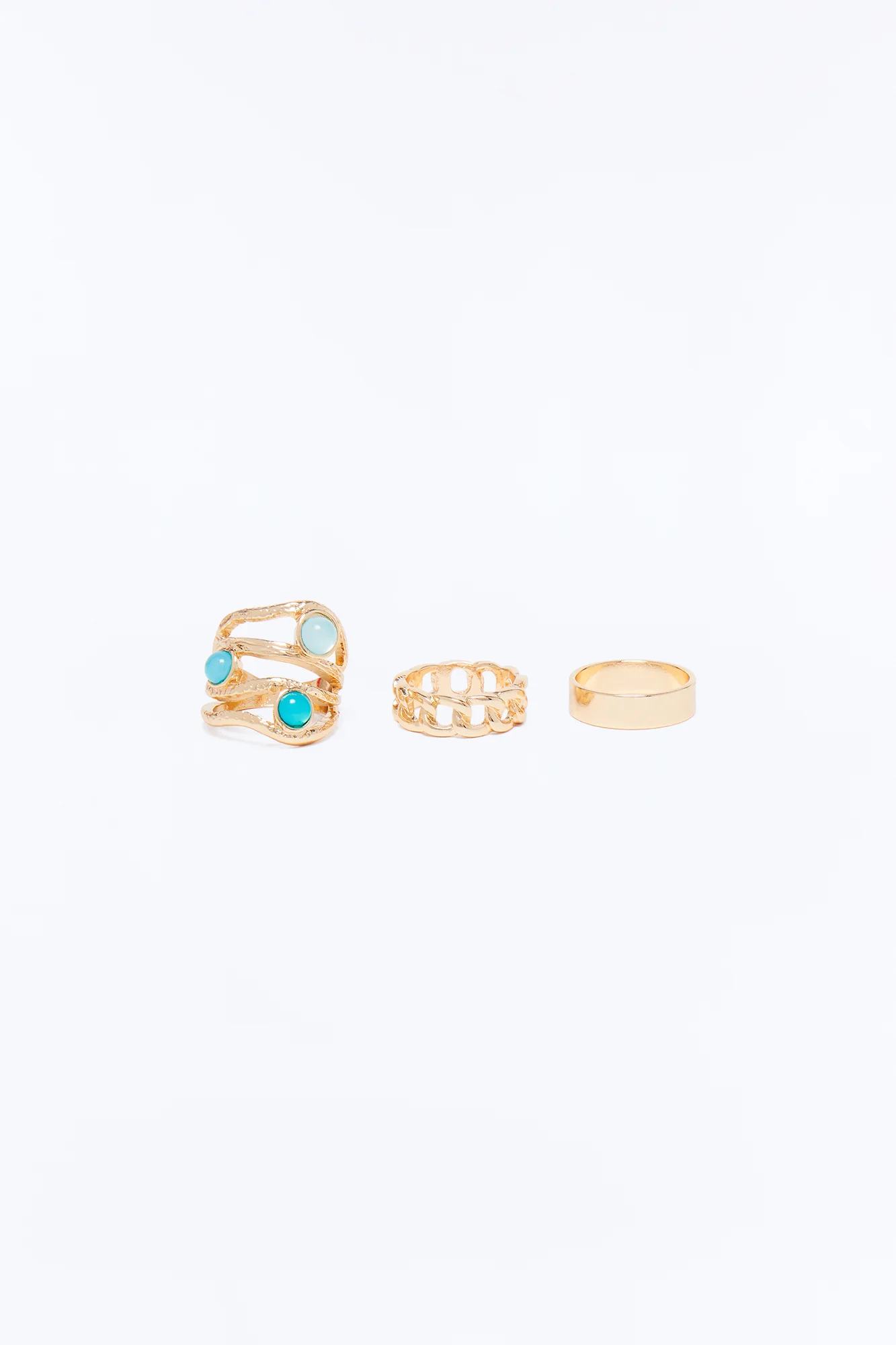 Ocean Skies 3 Piece Ring Set - Gold/Blue - Image 3