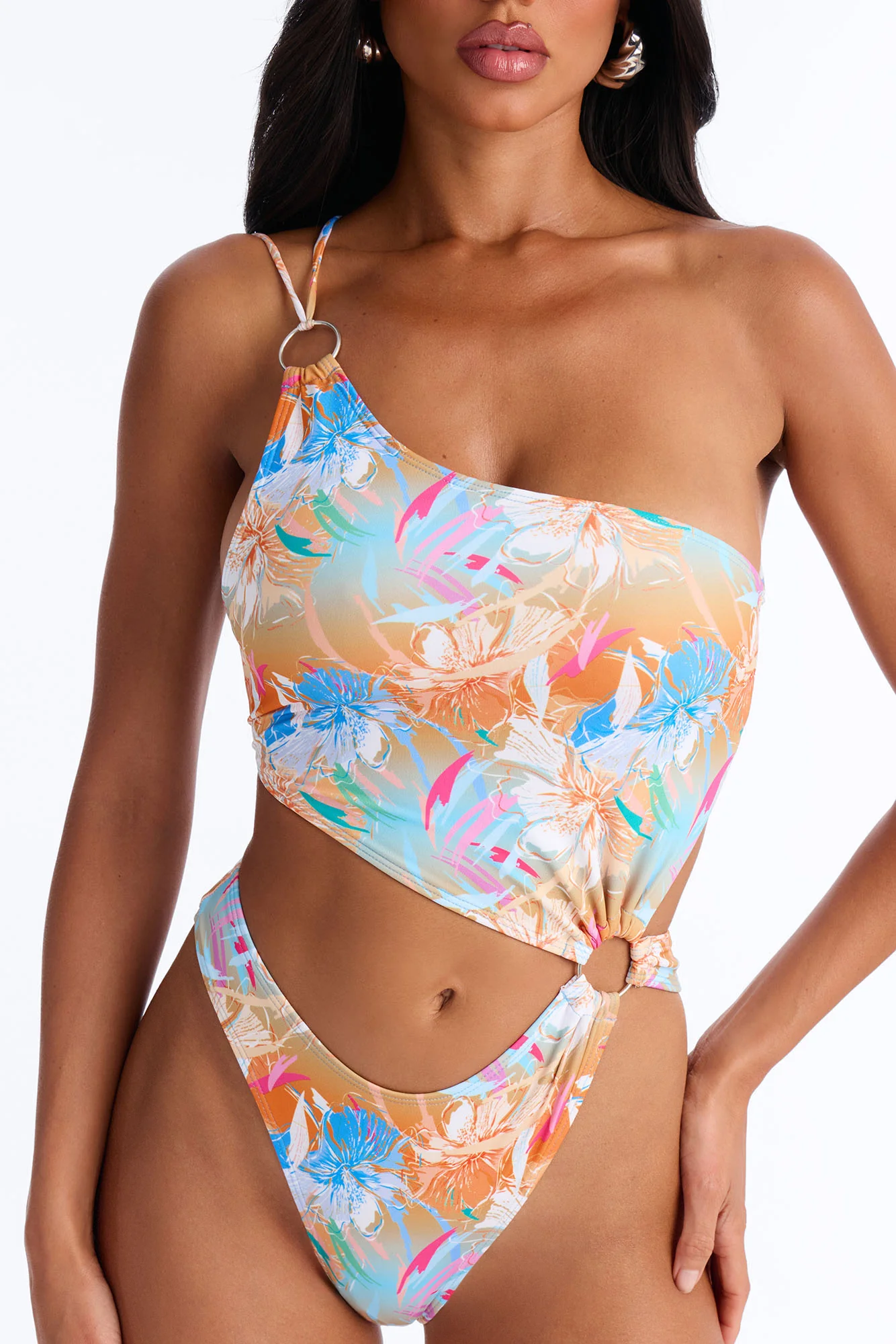 Ocean Soul Asymmetrical Strappy Back Ties O-Rings 1 Piece Swimsuit - Multi Color - Image 2