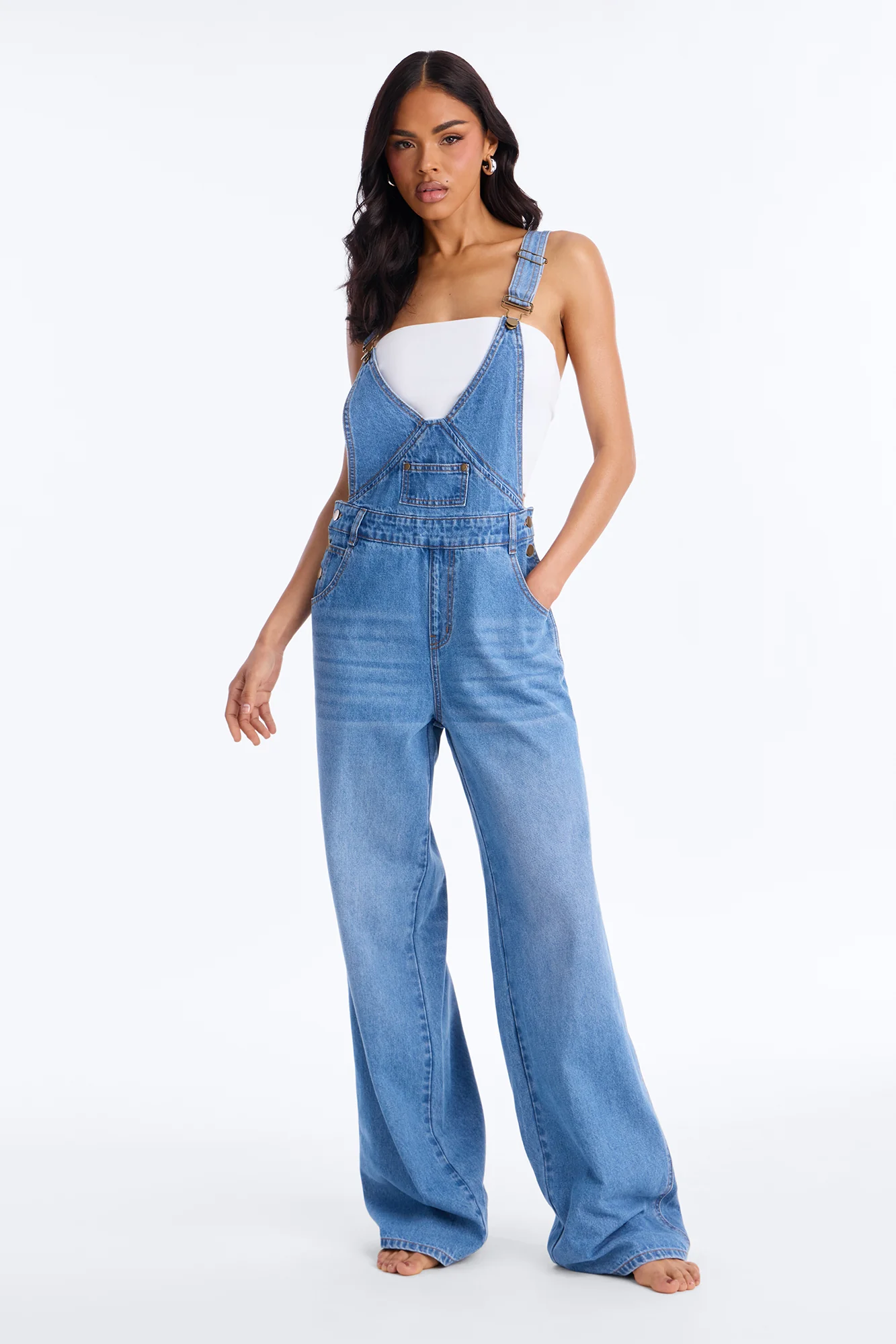 Ocean View Boyfriend Denim Overalls - Medium Wash
