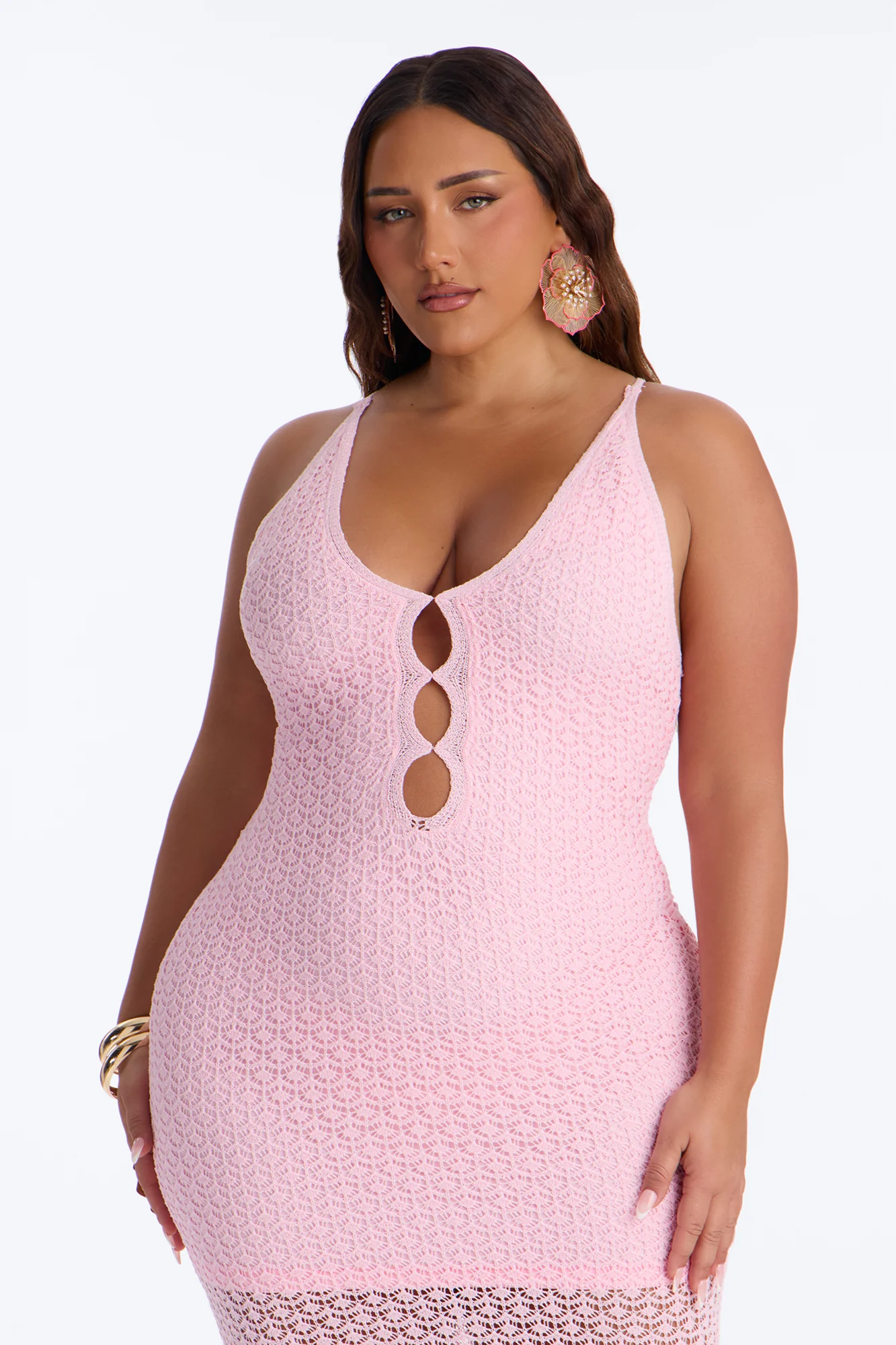 Ocean View Sheer Crochet Maxi Dress - Pink - Image 5