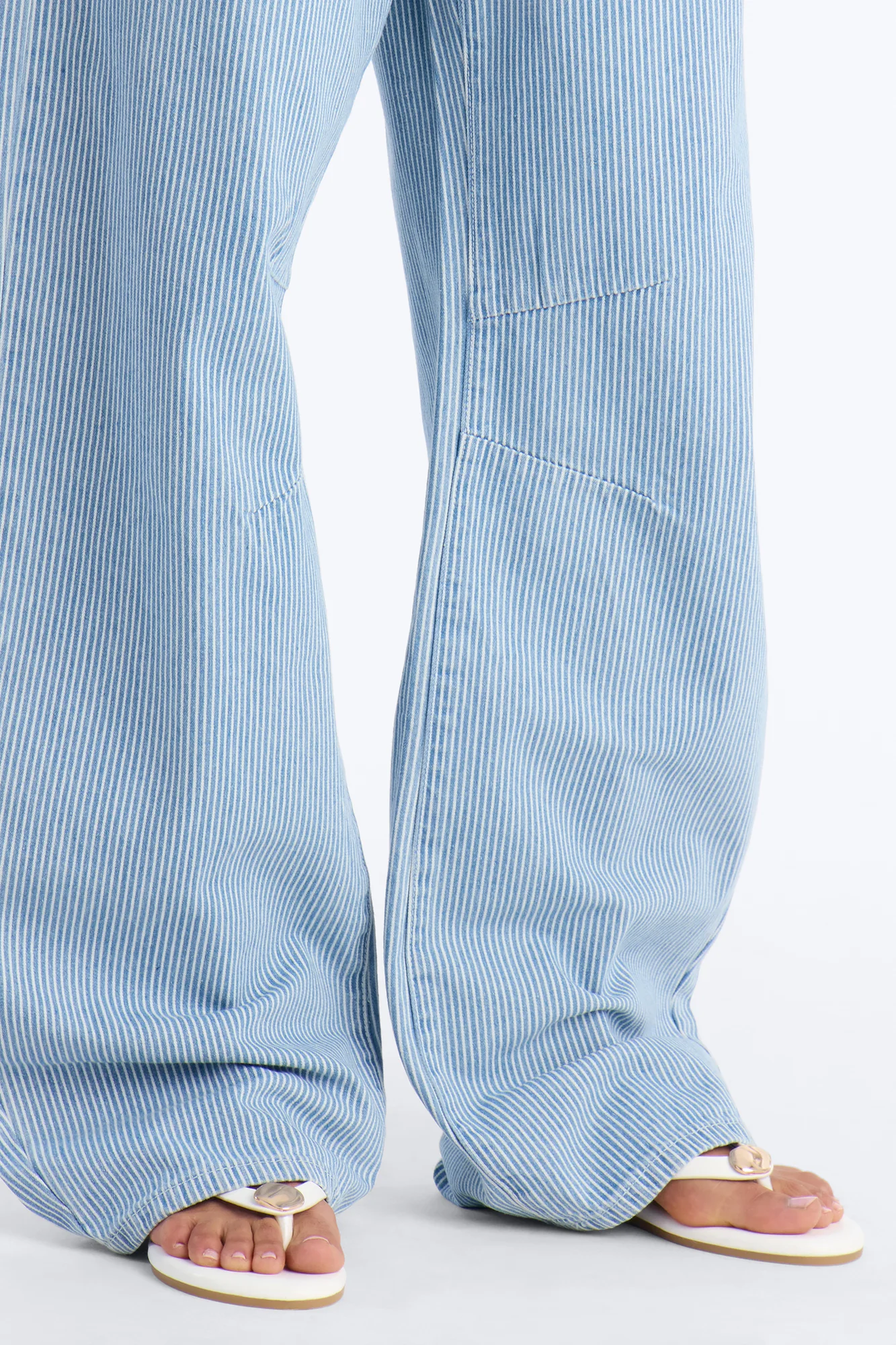 Oceanside Tie Waist Striped Tie Waist Jeans - Light Wash - Image 3