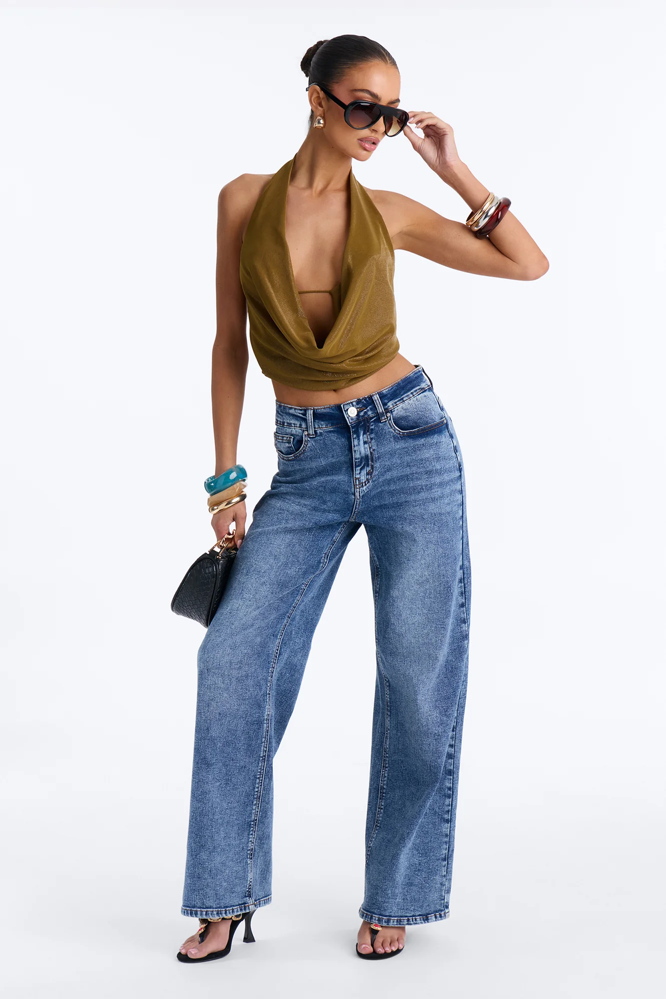 Odessa Cowl Neck Halter Top - Chartreuse - Image 2