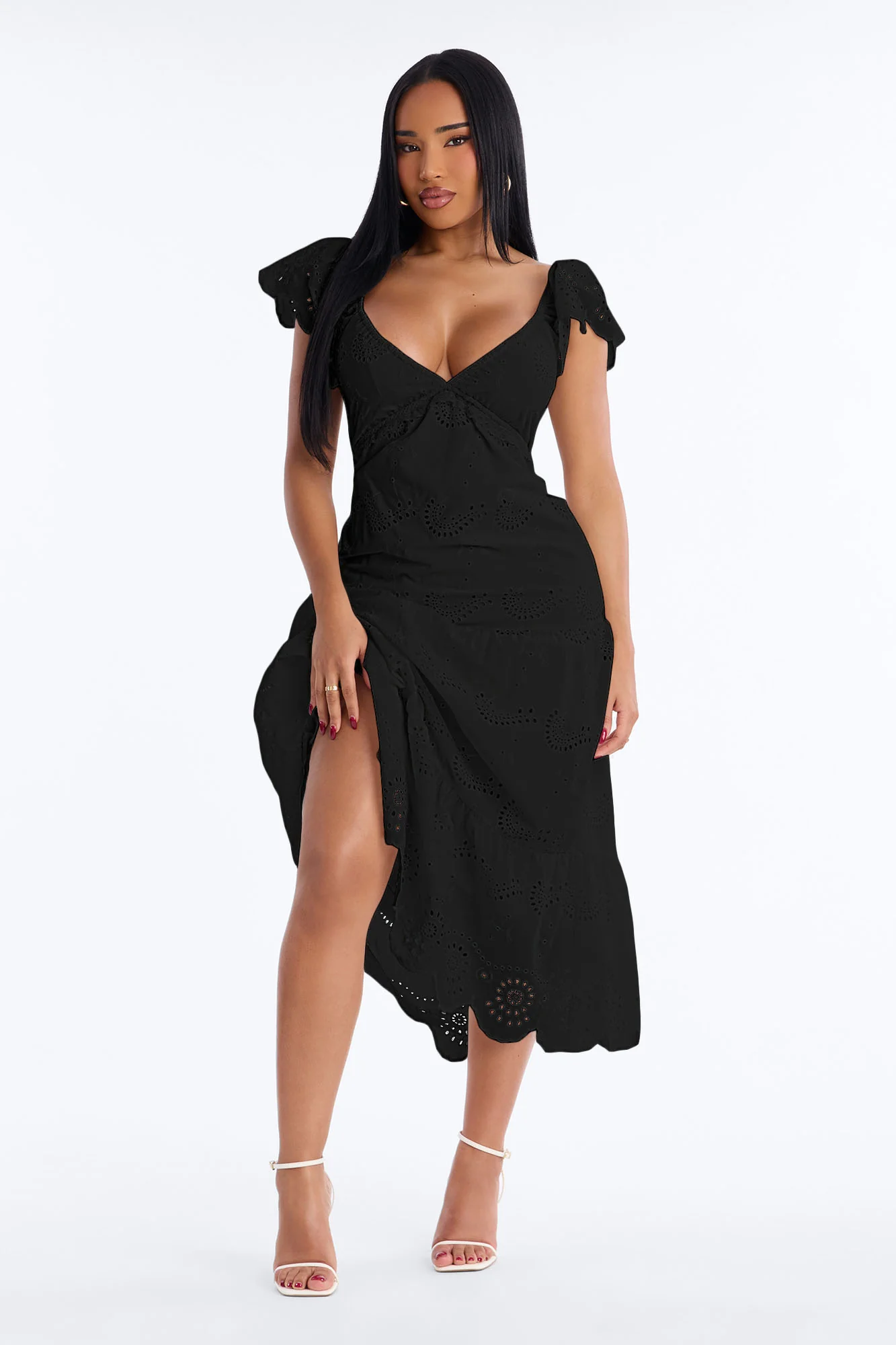 Odessa Eyelet Midi Dress - Black