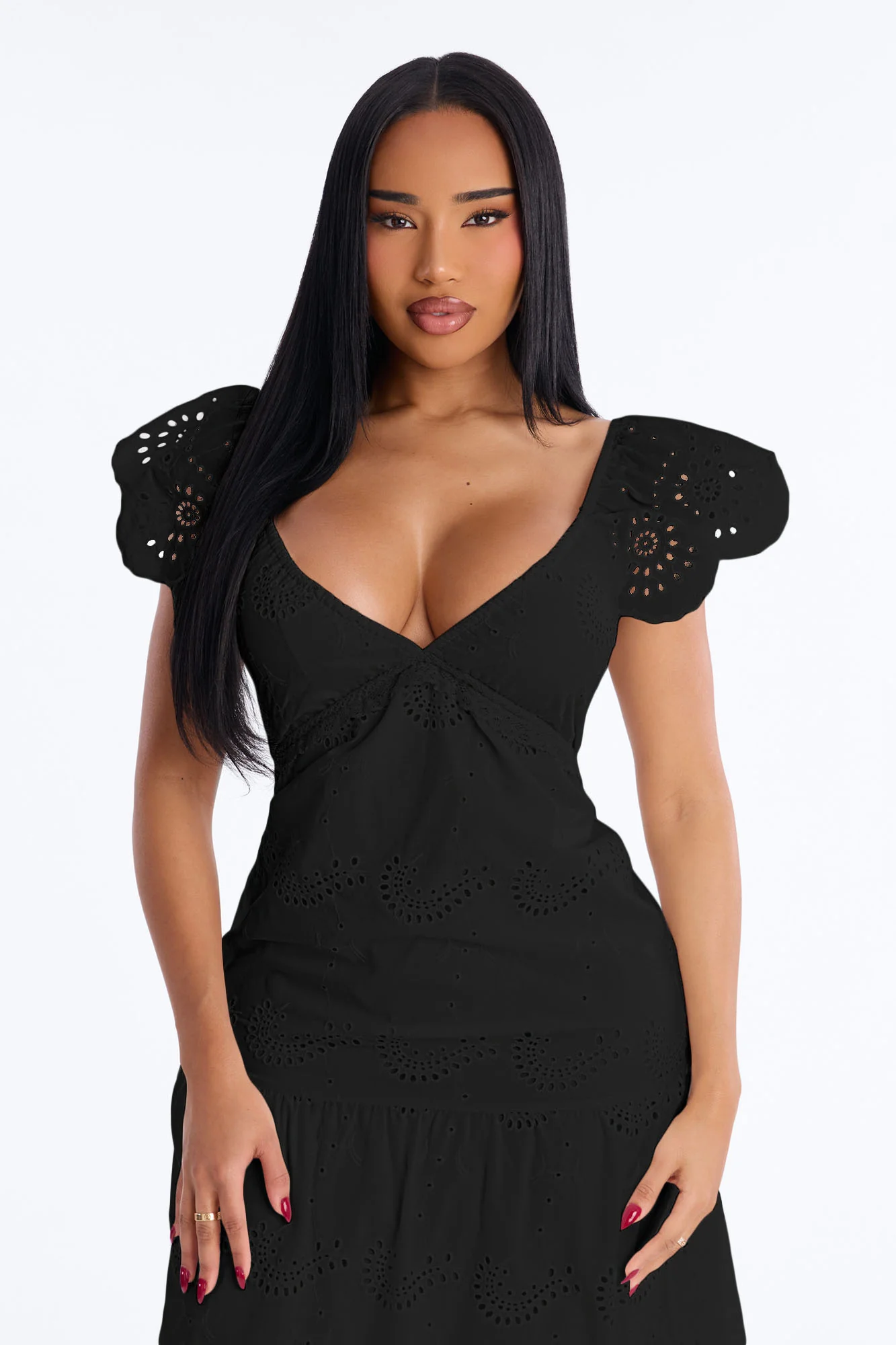 Odessa Eyelet Midi Dress - Black - Image 2