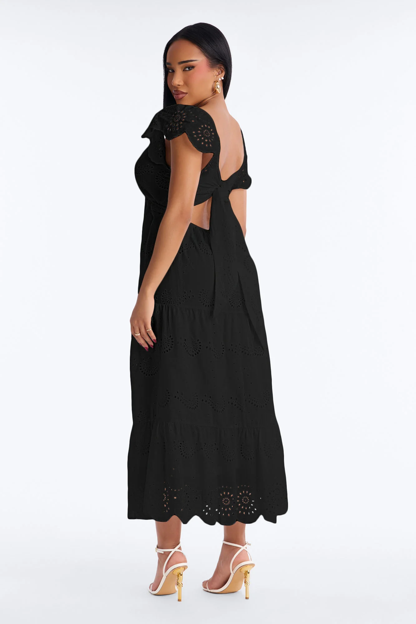 Odessa Eyelet Midi Dress - Black - Image 4
