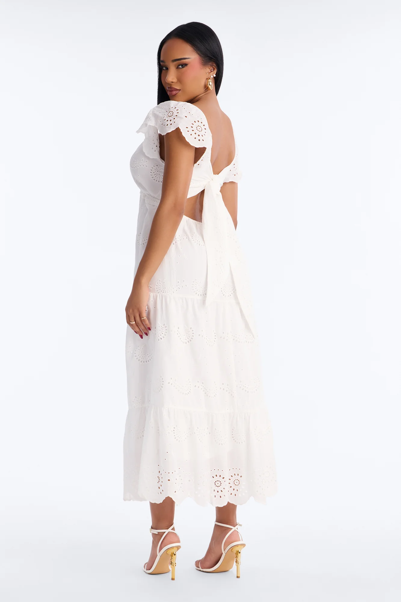 Odessa Eyelet Midi Dress - White - Image 4
