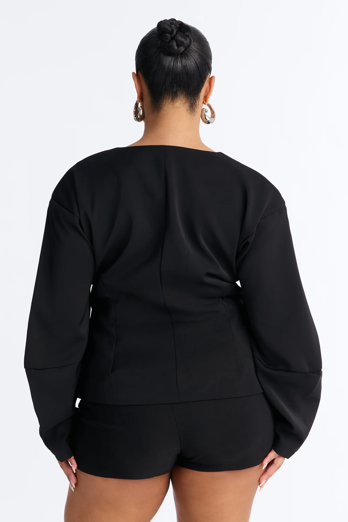 Off Duty Boss Puff Sleeve Button Front Blouse - Black - Image 7