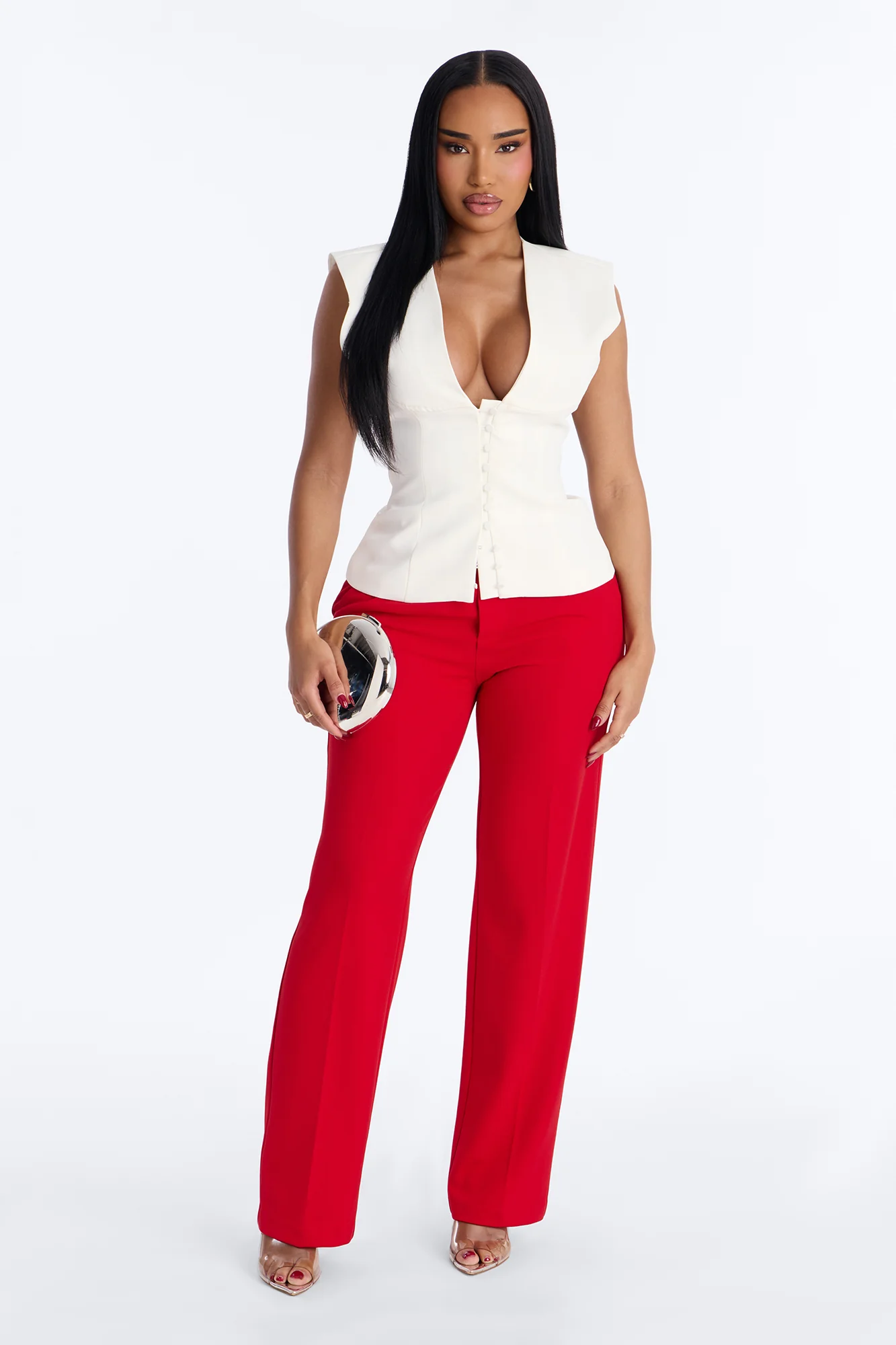 Off Duty Boss Short Sleeve Button Front Blouse - White - Image 2