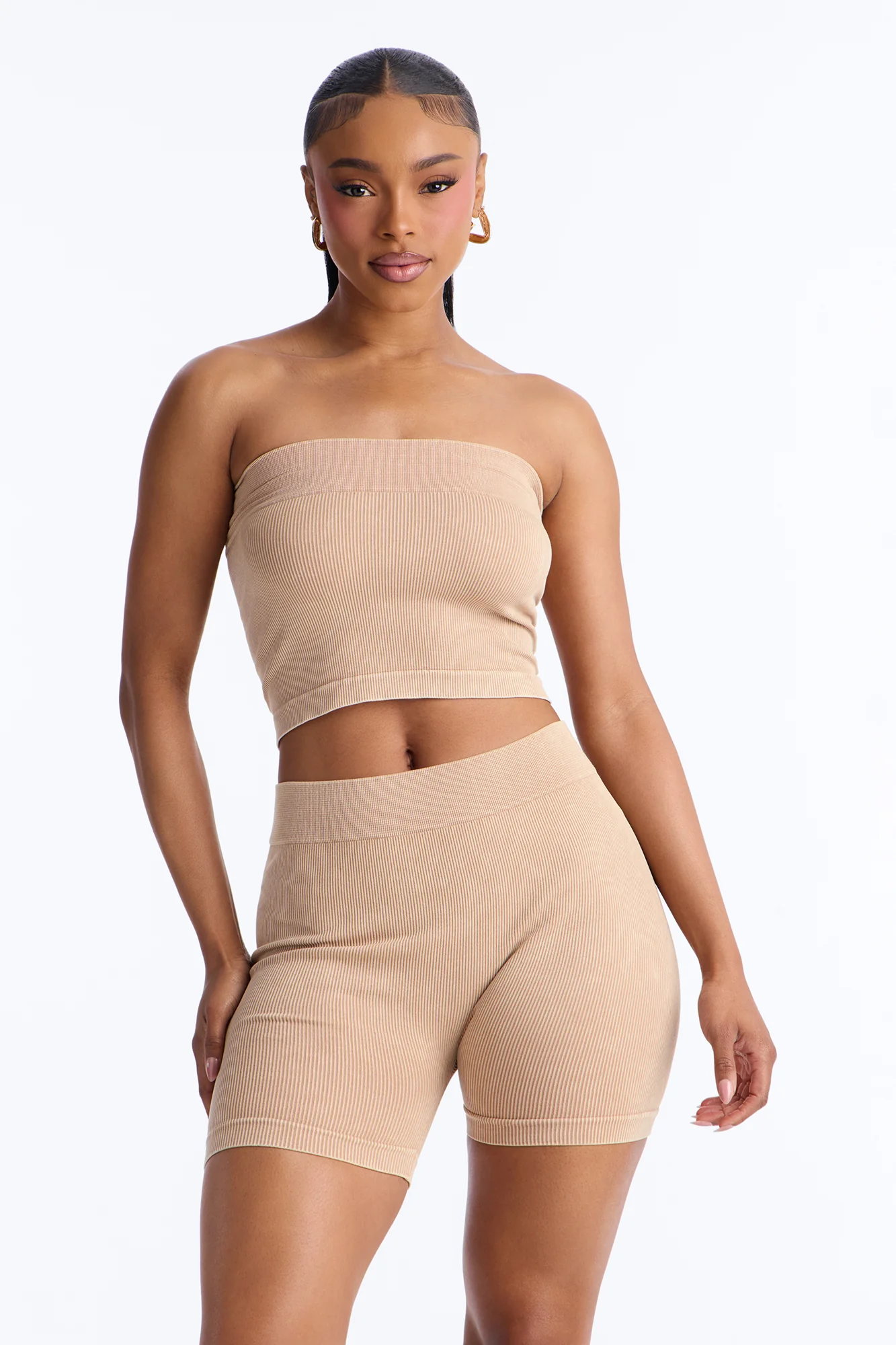 Off Duty Mineral Washed Strapless Short Set - Sand