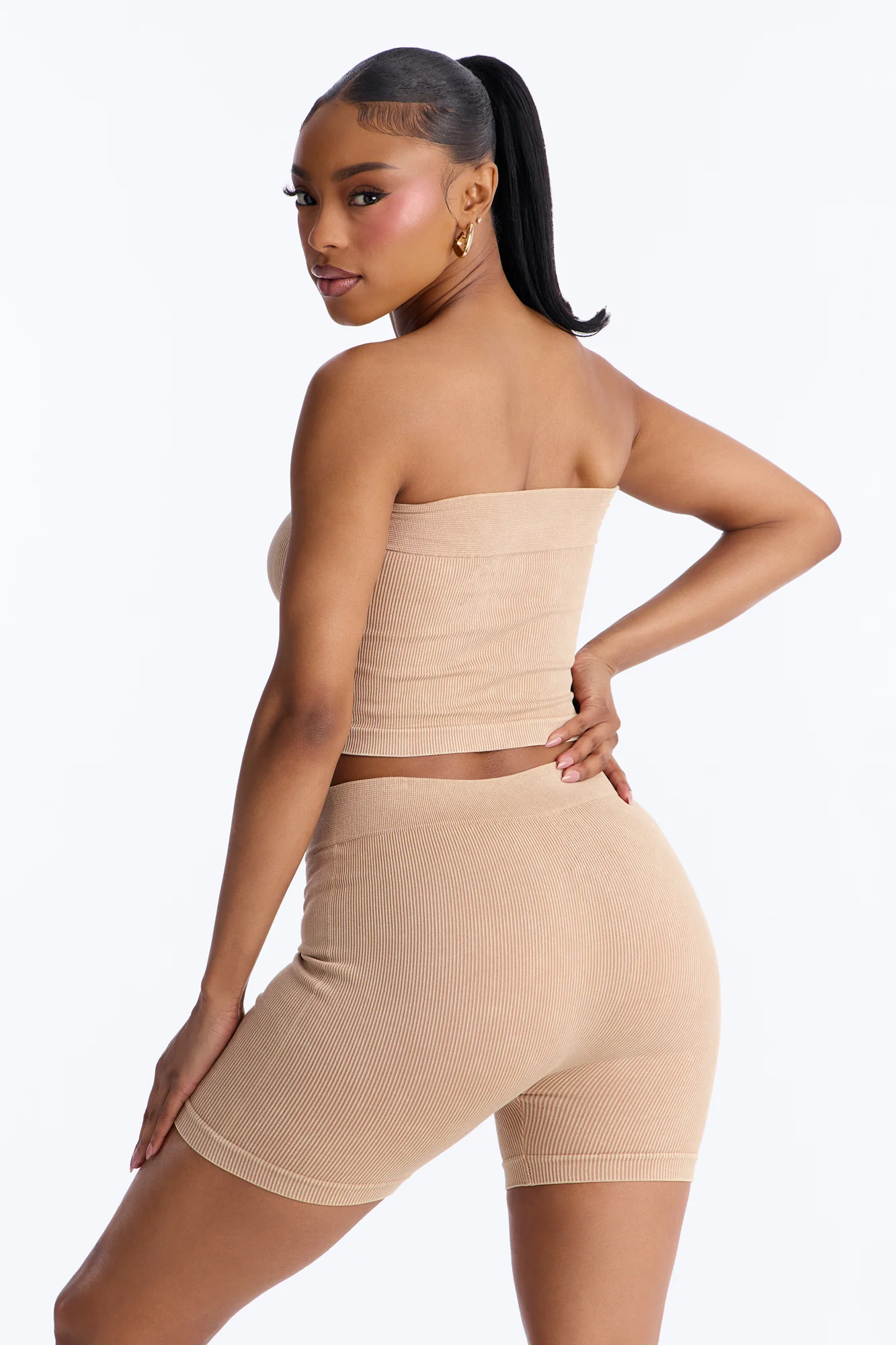 Off Duty Mineral Washed Strapless Short Set - Sand - Image 3