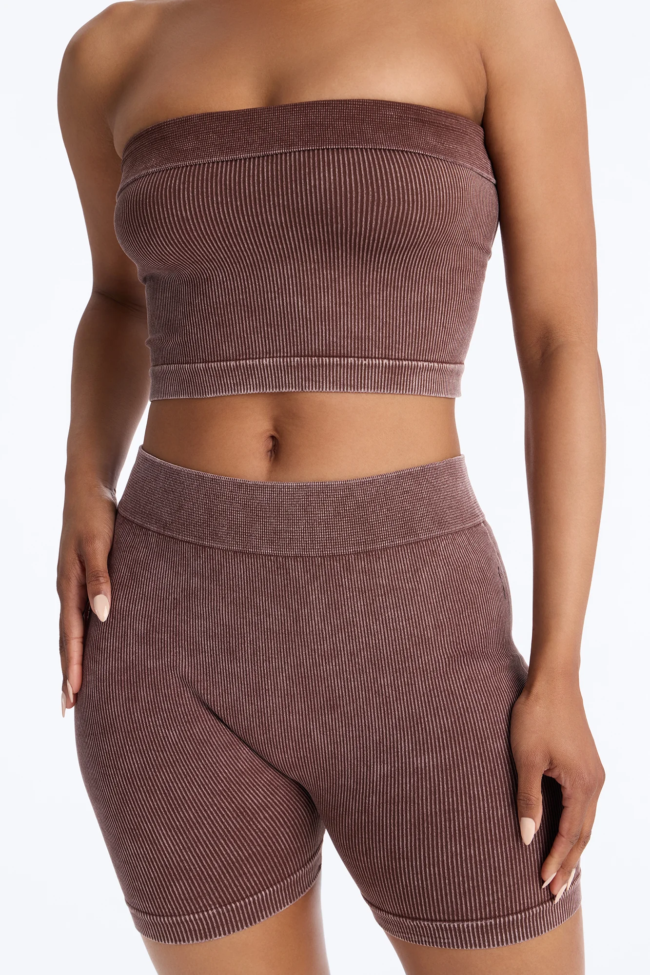 Off Duty Mineral Washed Strapless Short Set - Brown - Image 3
