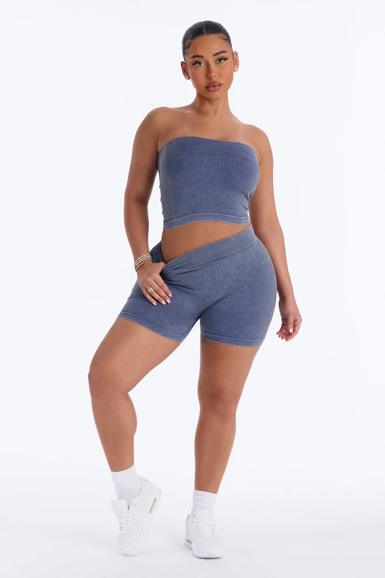 Off Duty Mineral Washed Strapless Short Set - Indigo - Image 2
