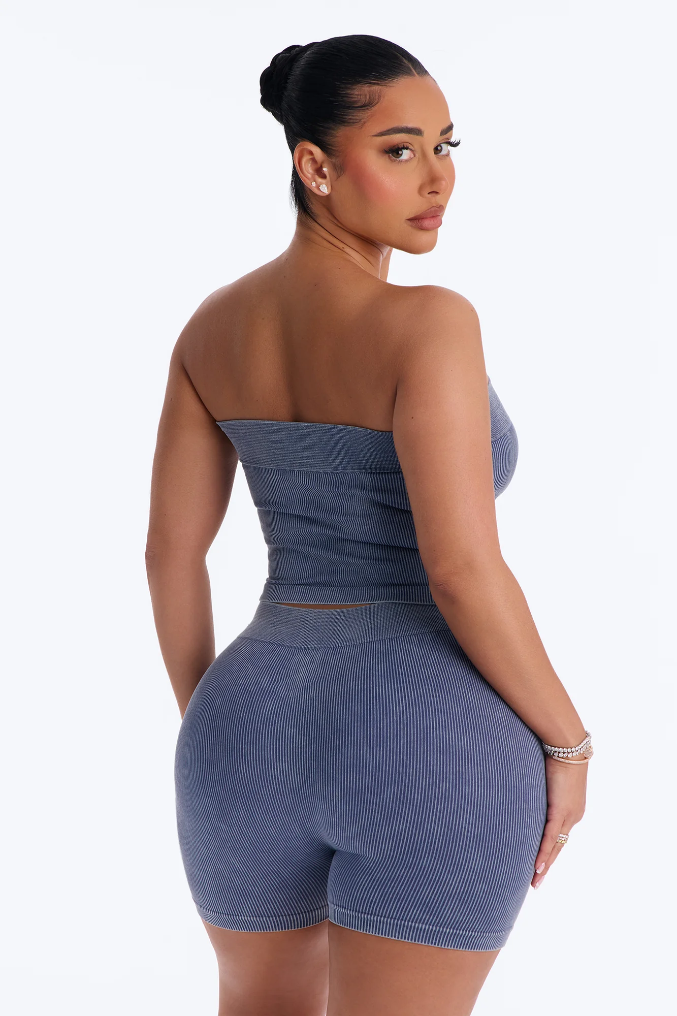 Off Duty Mineral Washed Strapless Short Set - Indigo - Image 4
