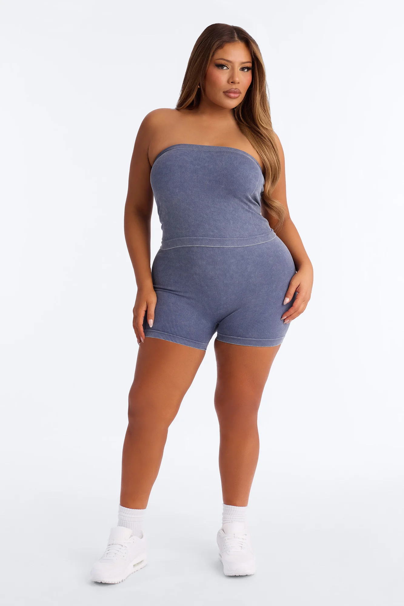 Off Duty Mineral Washed Strapless Short Set - Indigo - Image 6