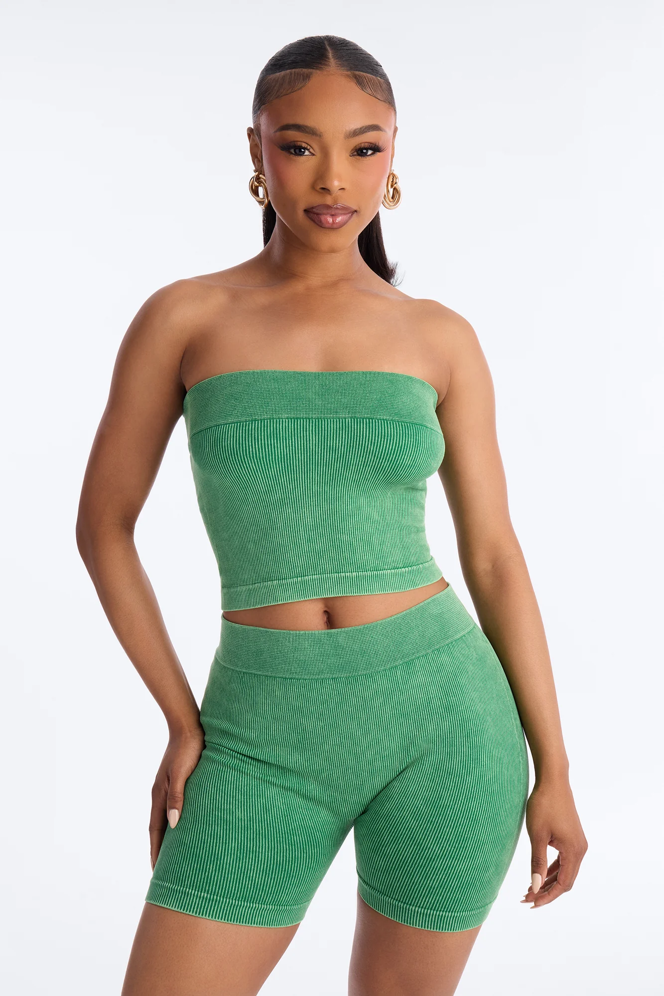 Off Duty Mineral Washed Strapless Short Set - Green