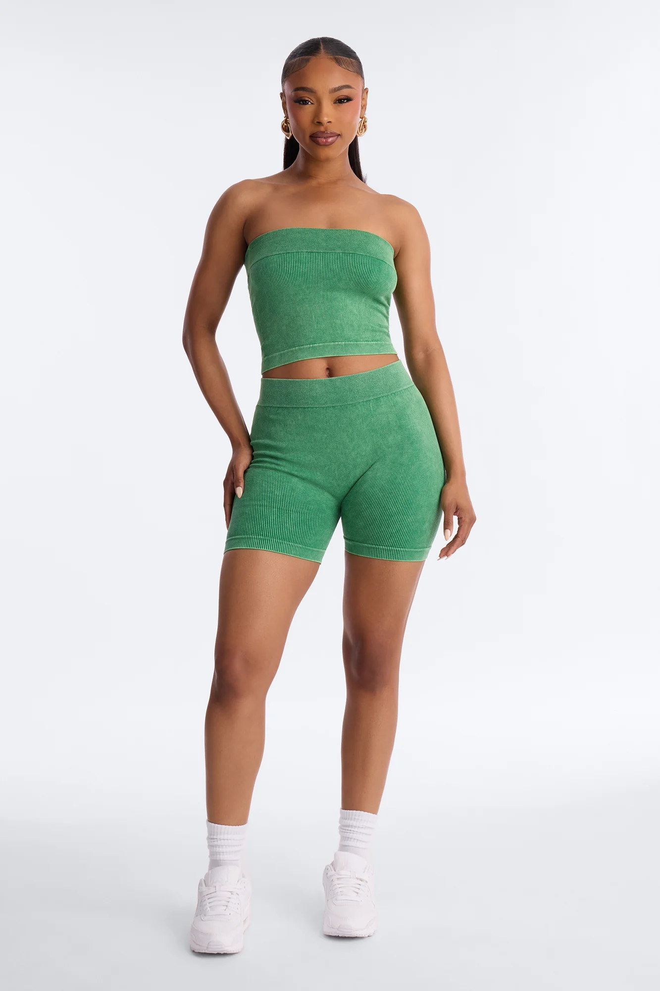 Off Duty Mineral Washed Strapless Short Set - Green - Image 2