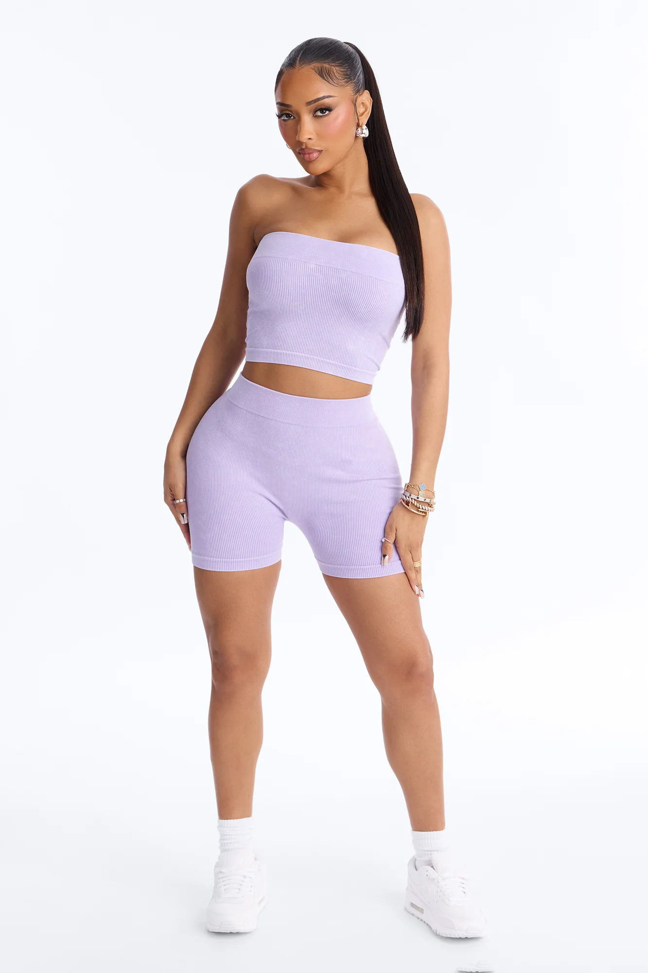 Off Duty Mineral Washed Strapless Short Set - Lavender