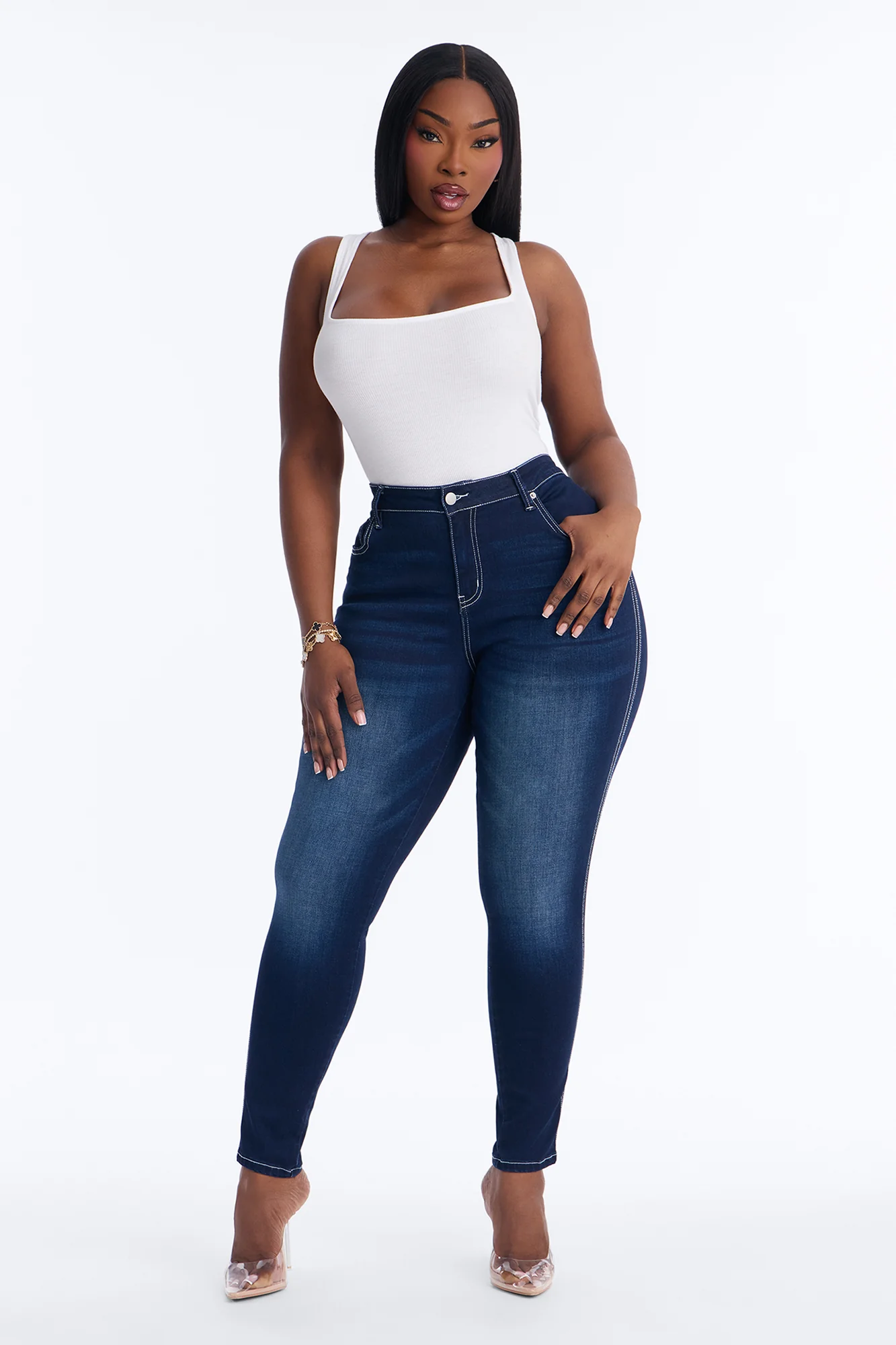 Off Record Soft Stretch Skinny Jeans - Dark Wash - Image 5