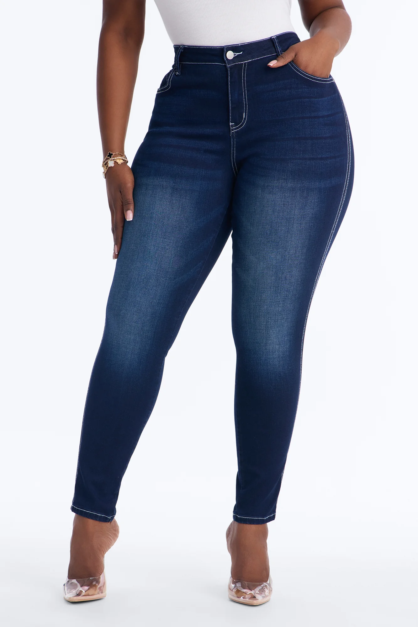 Off Record Soft Stretch Skinny Jeans - Dark Wash - Image 6