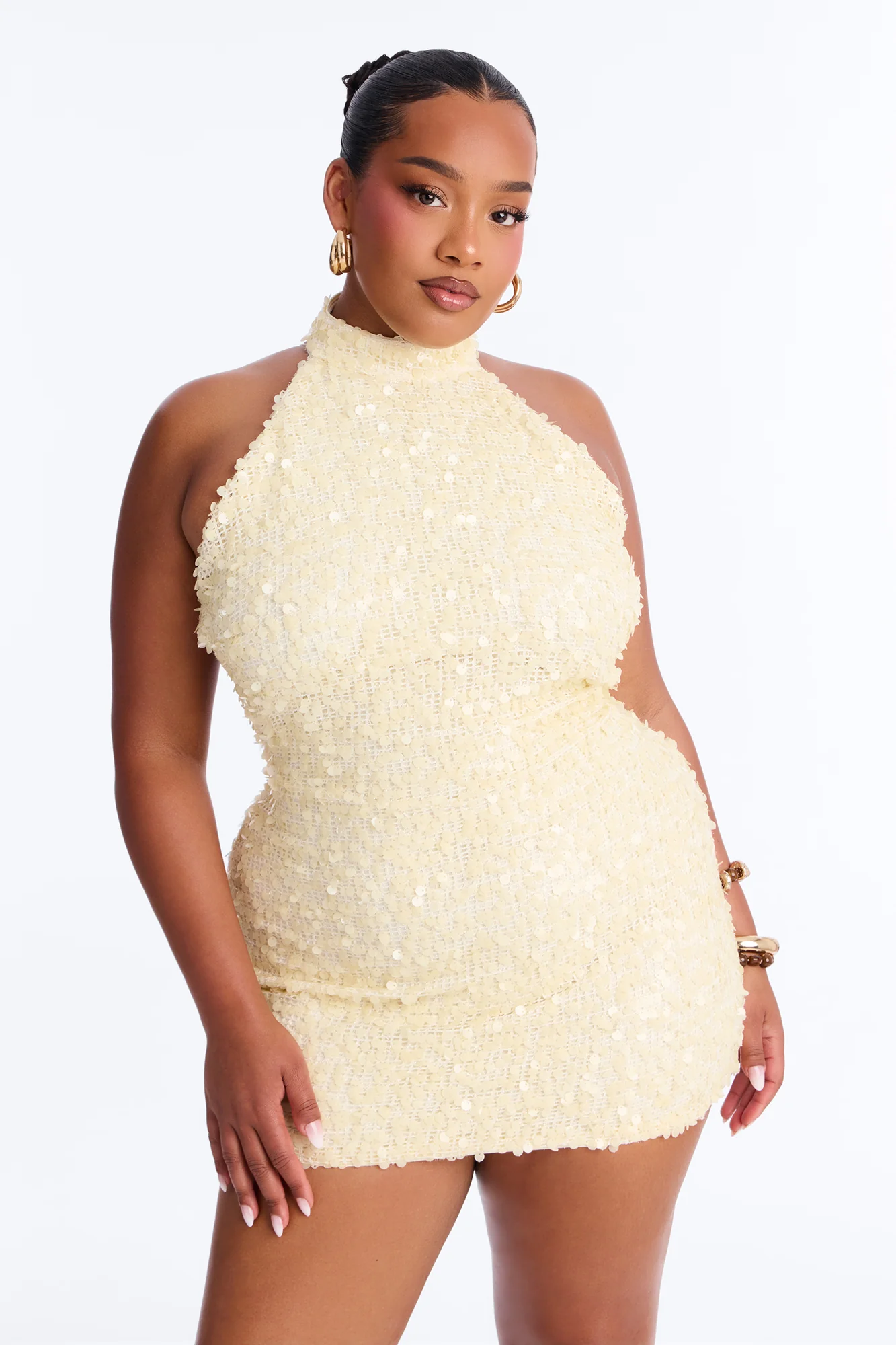 Off The Grid Backless Sequin Micro Mini Dress - Cream - Image 7