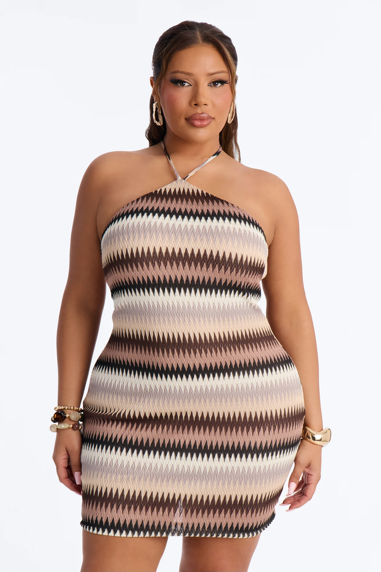 Off The Grid Chevron Crochet Mini Dress - Brown/combo - Image 5