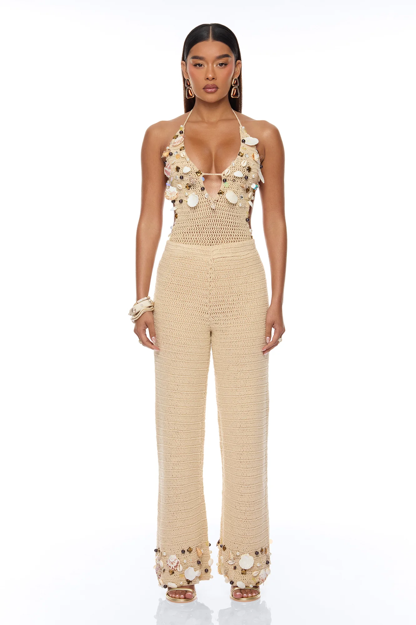 Off The Grid Crochet Sunsuit Pant 2 Piece Set - Sand - Image 2