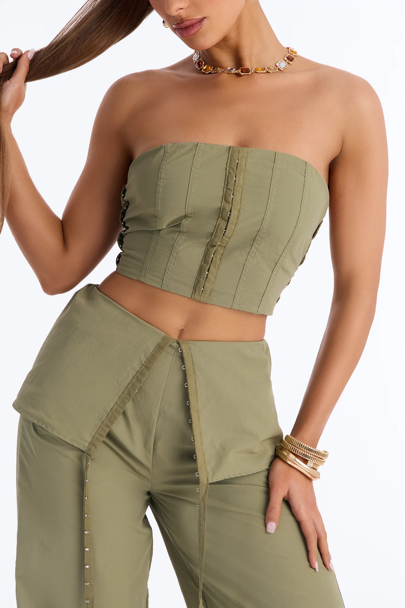 Off The Hook Windbreaker Pant Set - Olive - Image 3